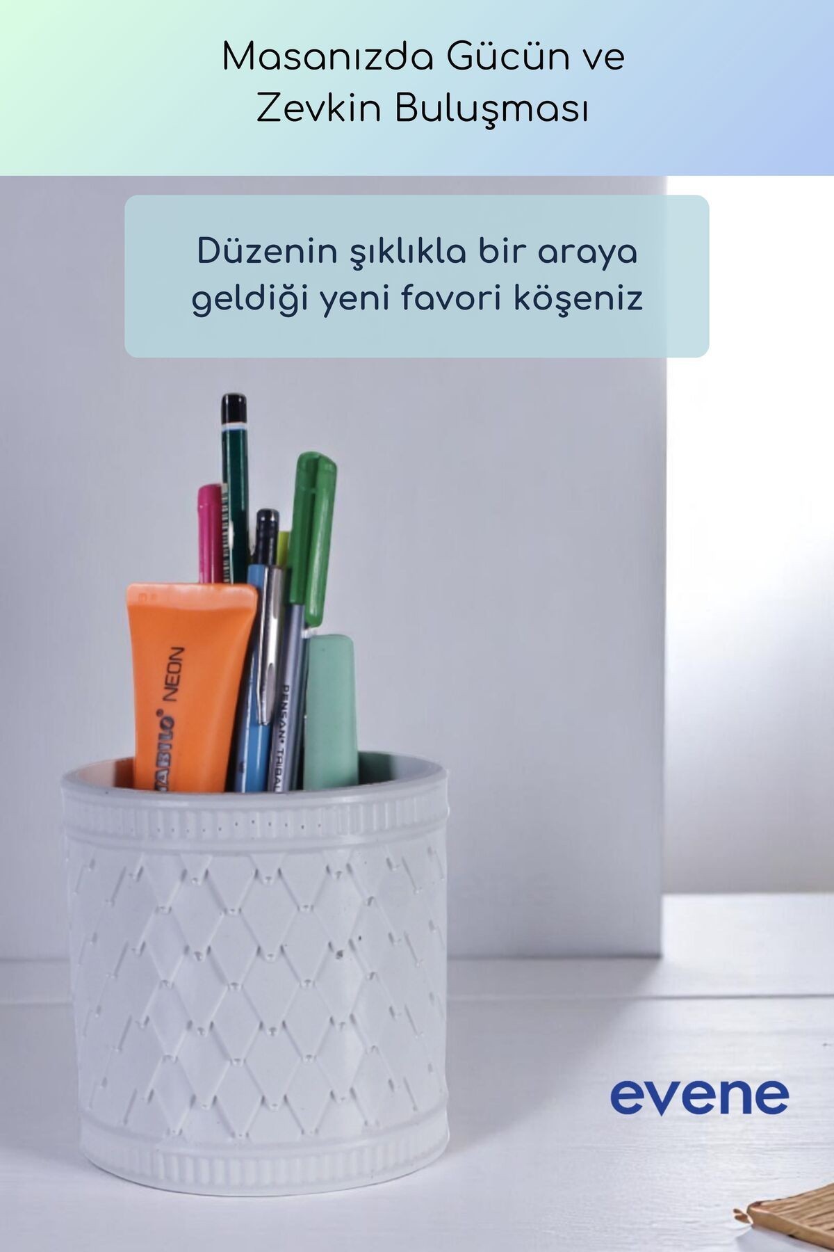 Kalemlik Masa Kalemliği Organizer Kalemlik Beyaz Renk Model 87