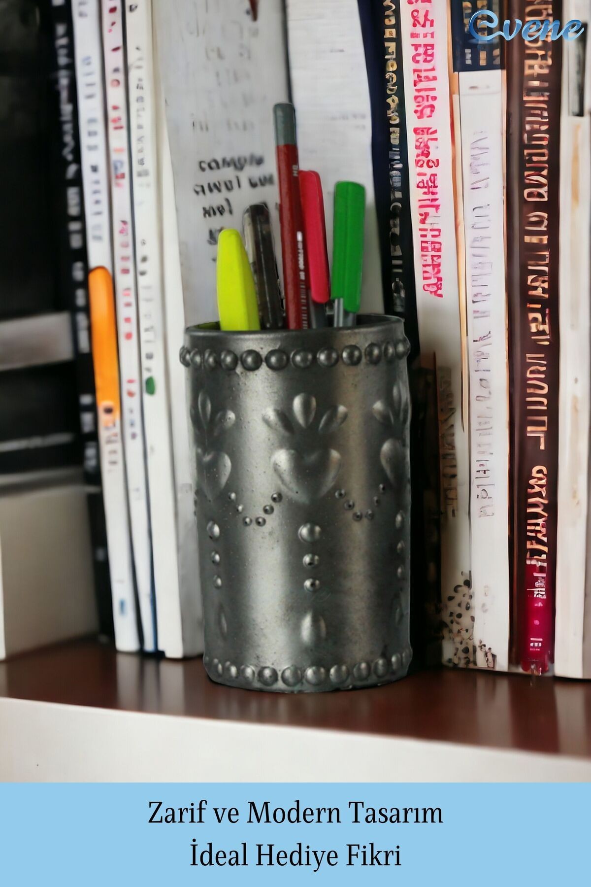Kalemlik Gümüş Eskitme Renk Masa Kalemliği Organizer Kalemlik Model 10