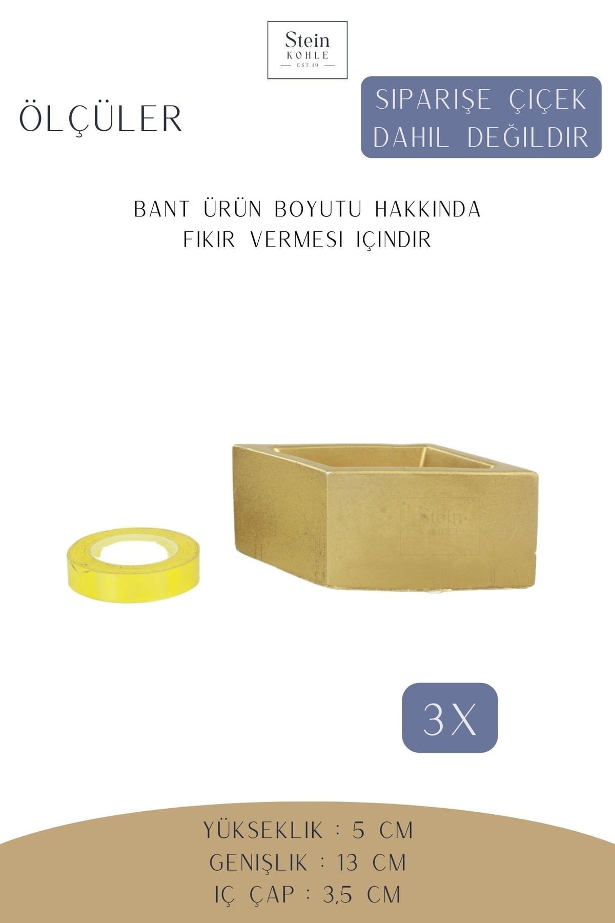 Dekoratif Saksı Minik Kaktüs Saksısı Altın Renk 3 Adet Saksı Seti Dörtgen Model