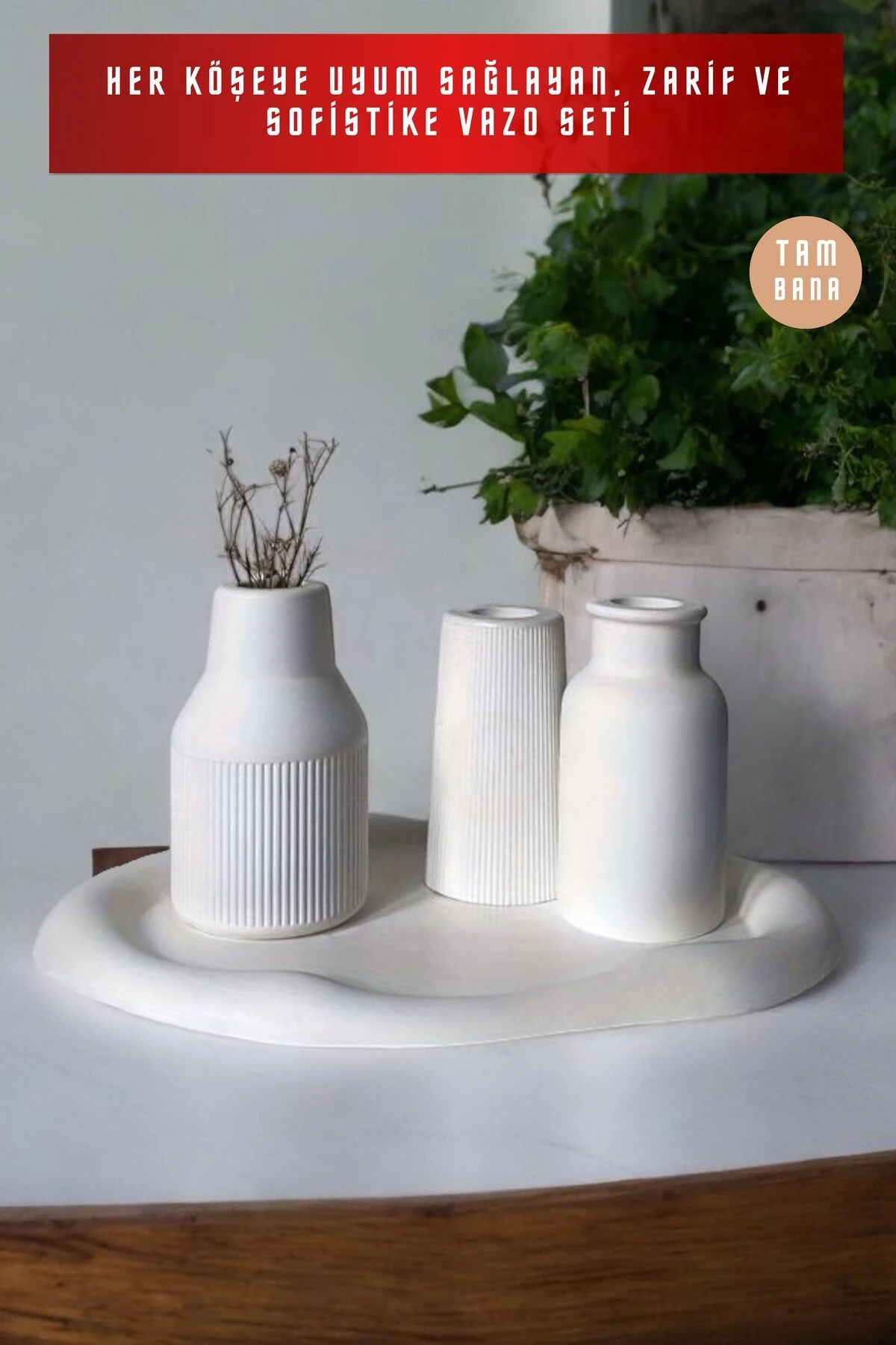 Beyaz Sunumluk Takı Tabağı Dekoratif Tepsi Obje Seti 4 Parça Model 1016