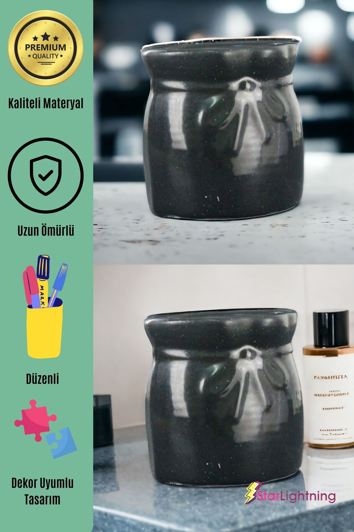 Kalemlik Siyah Renk Masa Kalemliği Organizer Kalemlik Model 8