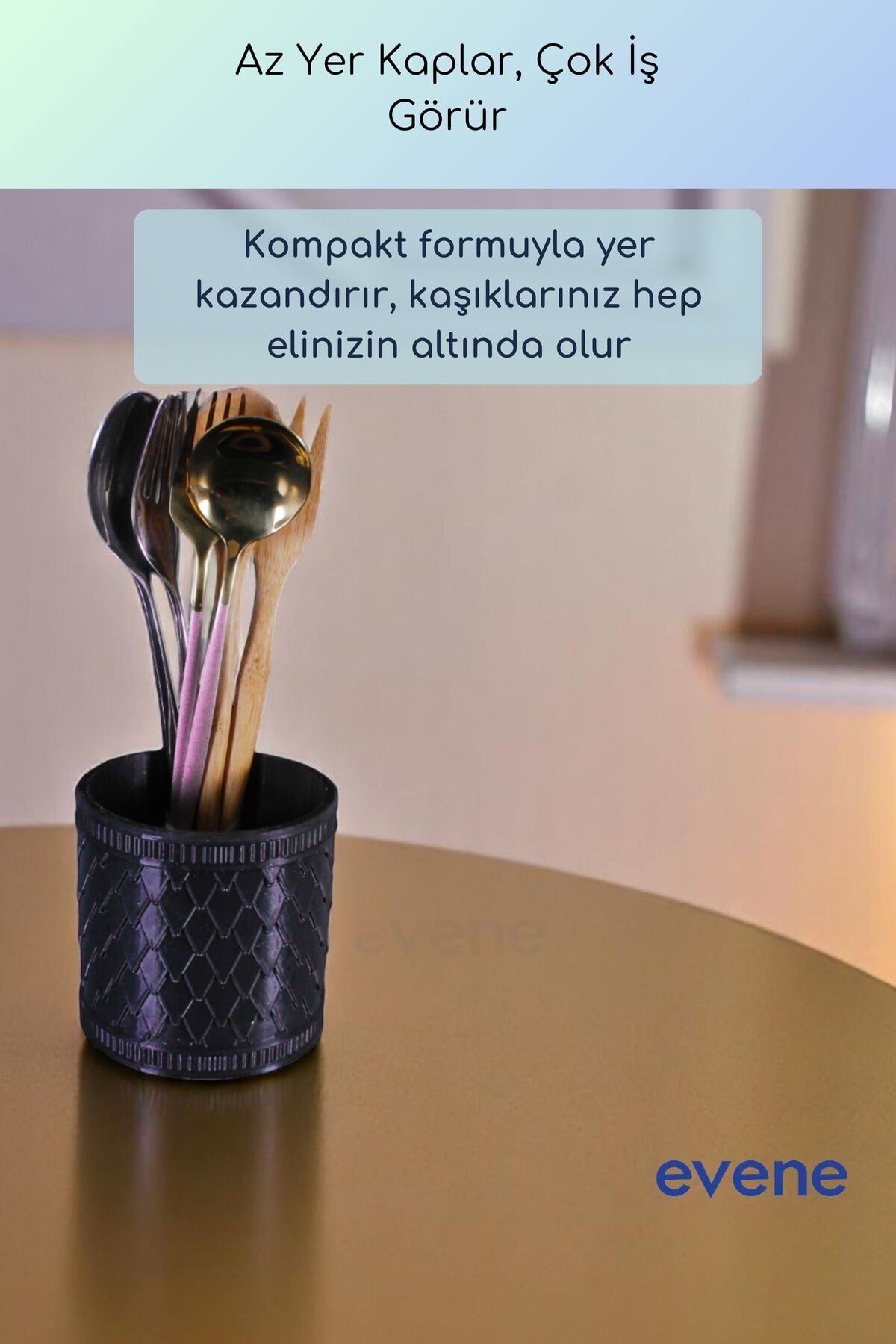 Tezgah Üstü Kaşıklık Dekoratif Dik Kaşıklık Silindir Kaşıklık Siyah Renk Model 81