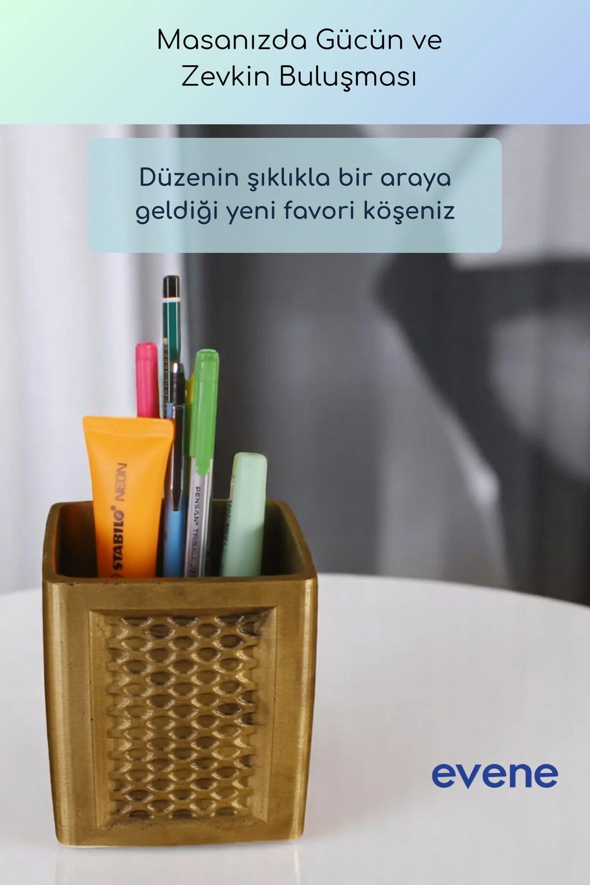 Kalemlik Masa Kalemliği Organizer Kalemlik Altın Eskitme Renk Model 86