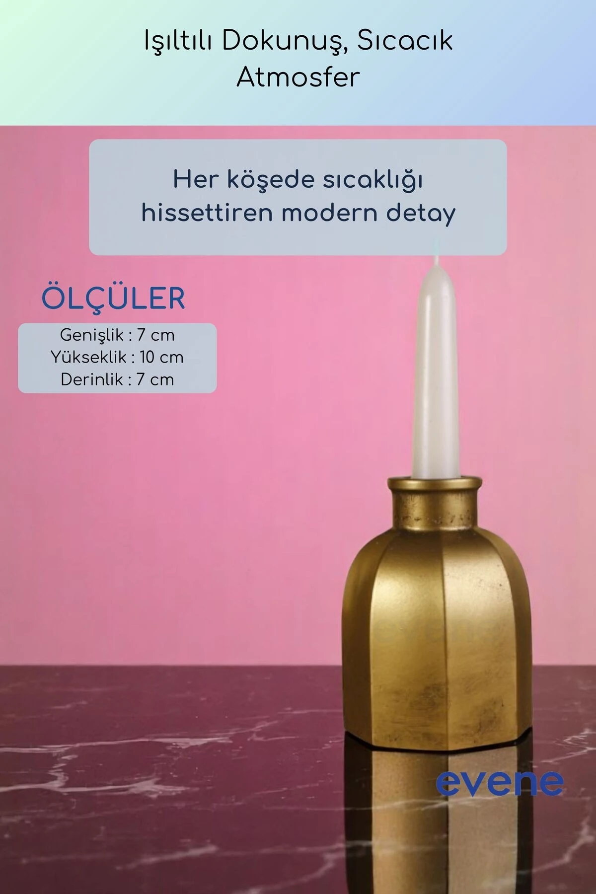 Mumluk Şamdan Ince Mum Uyumlu Altın Eskitme Renk Model 62