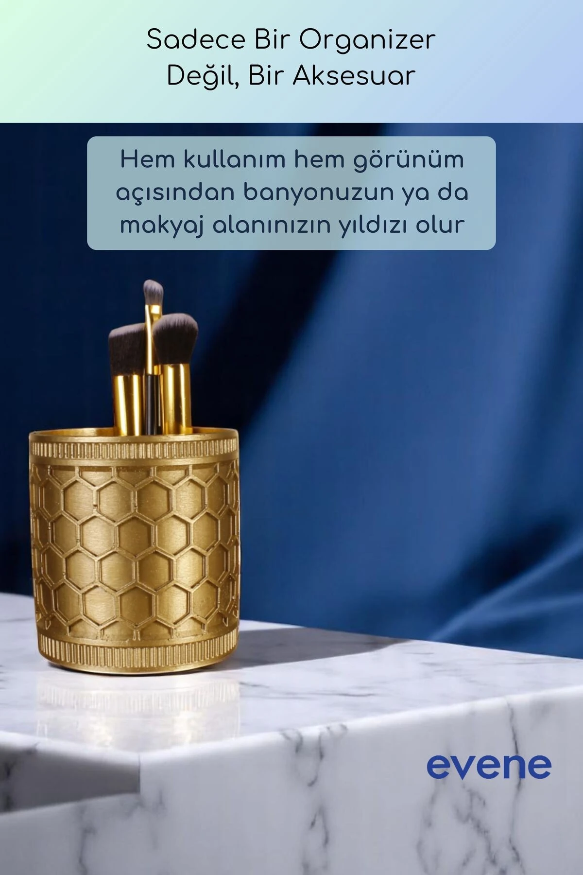 Makyaj Organizeri Makyaj Fırçalığı Makyaj Organizer Düzenleyici Altın Renk Model 81