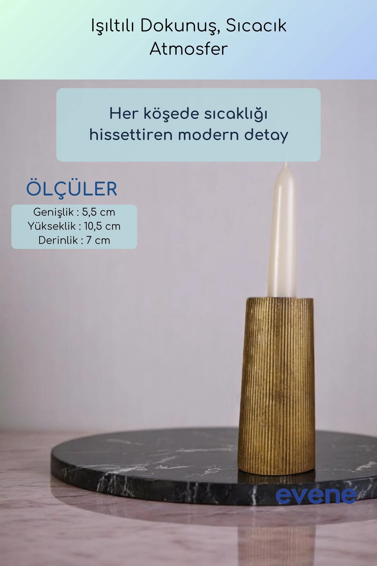 Mumluk Şamdan Ince Mum Uyumlu Altın Eskitme Renk Model 60