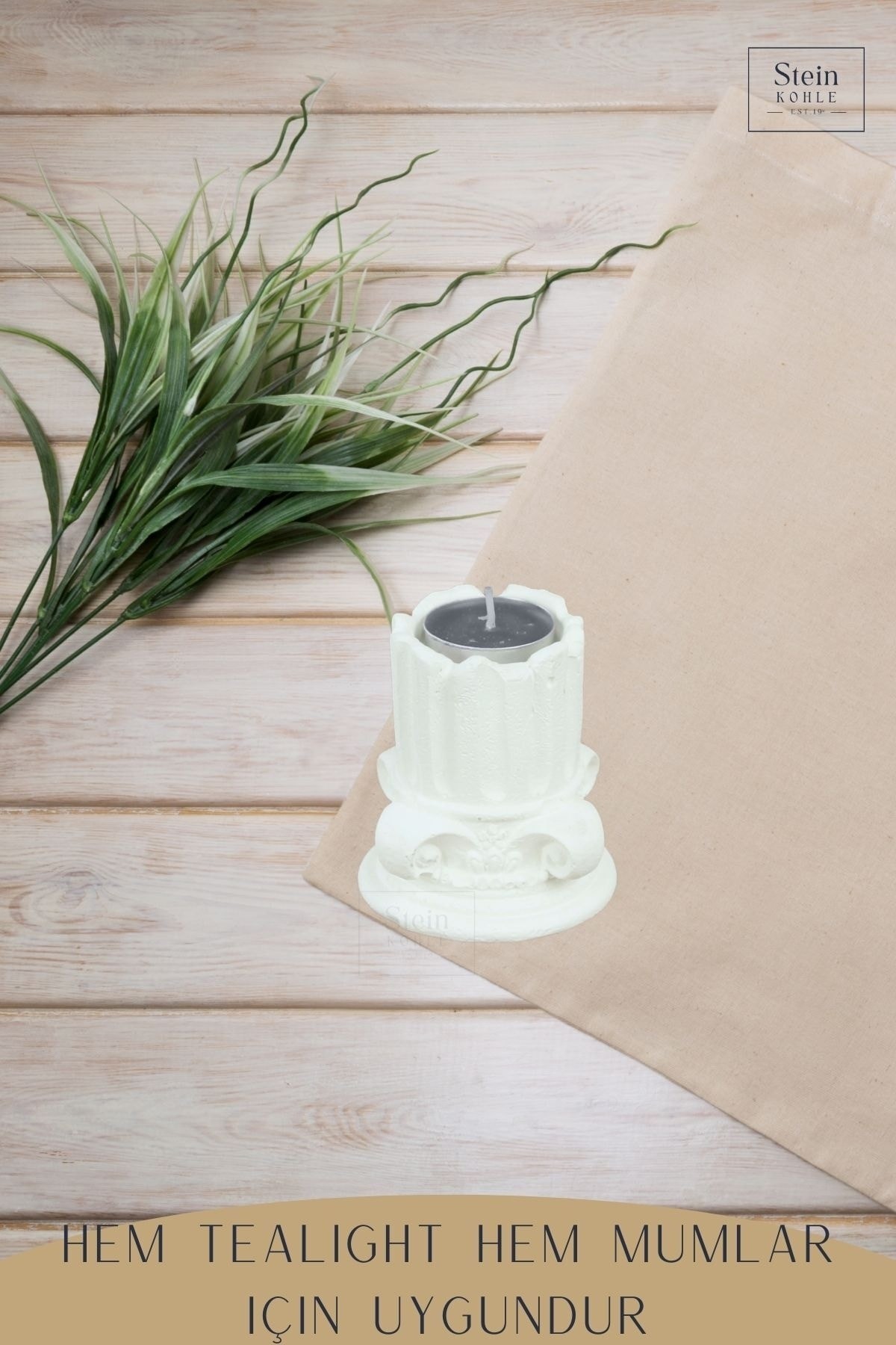 Şamdan Dekoratif Mumluk Beyaz Şamdan Tealight Mum Uyumlu Sütun Model