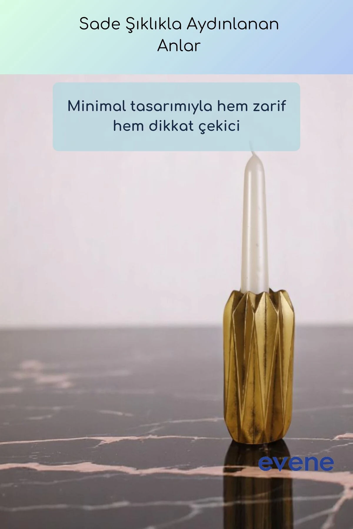 Mumluk Şamdan Ince Mum Uyumlu Altın Eskitme Renk Model 59