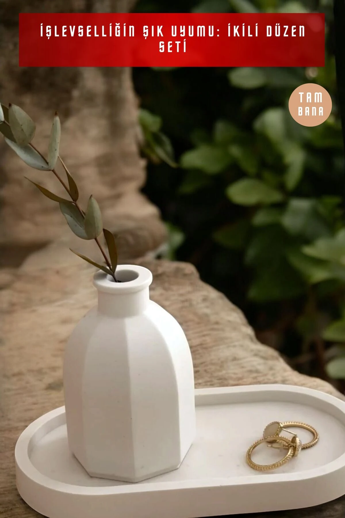 Beyaz Sunumluk Takı Tabağı Dekoratif Tepsi Obje Seti 2 Parça Model 1019