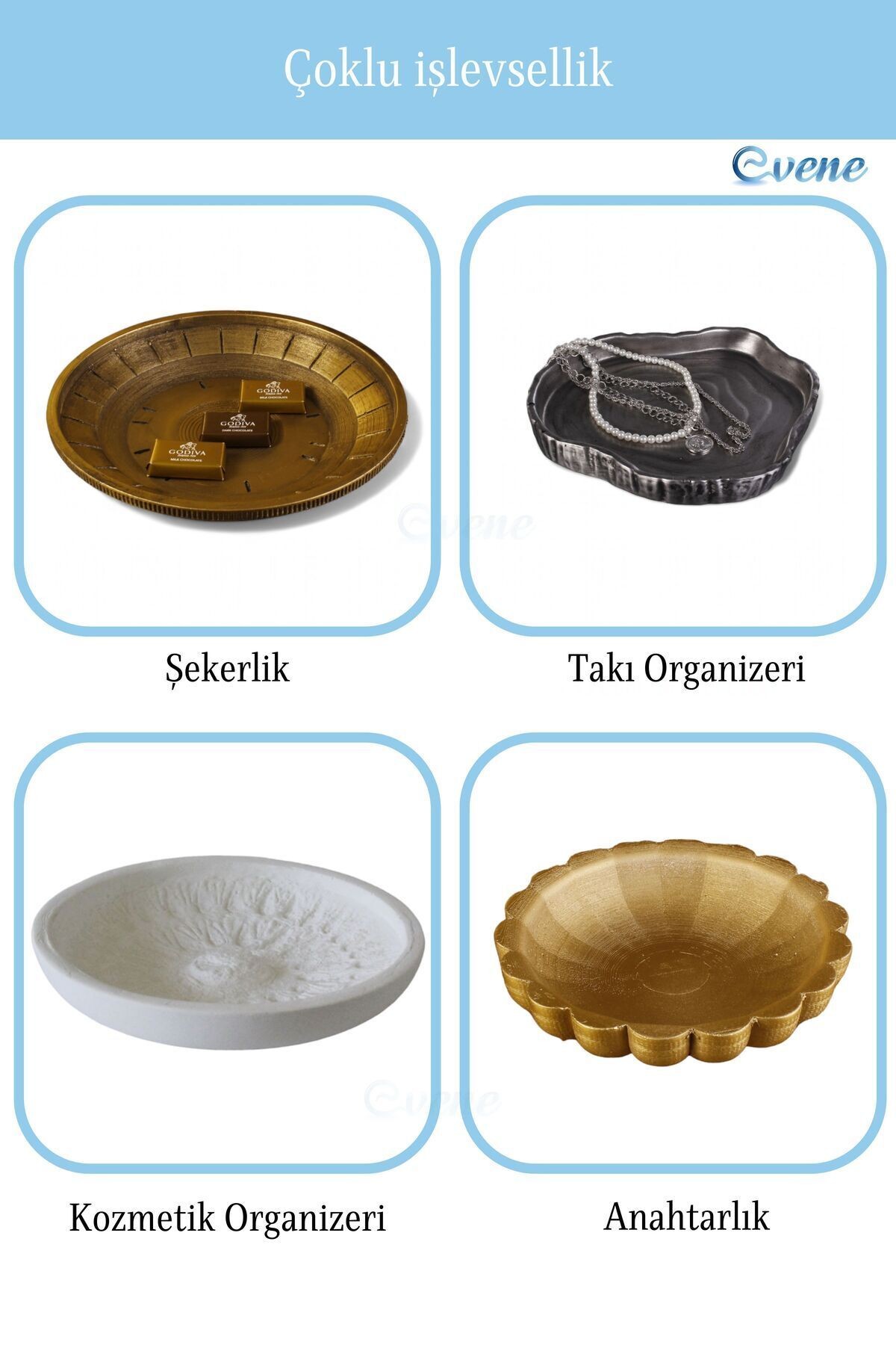 Şekerlik Sunumluk Drajelik Dekoratif Tabak Altın Eskitme Renk Model 20