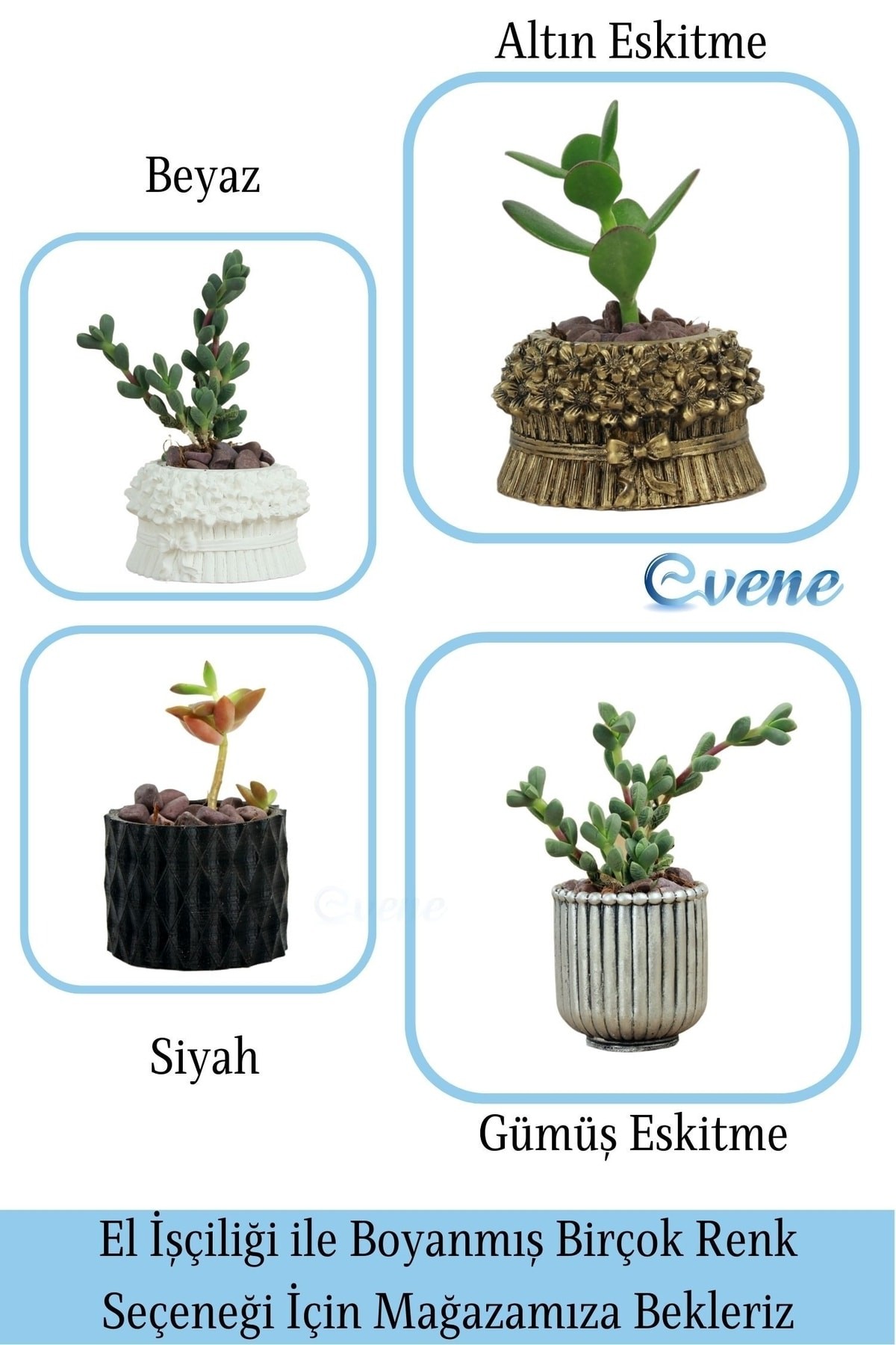 Mini Çiçek Saksı Küçük Sukulent Altın Eskitme Kaktüs Saksısı 3'lü Set Çiçekli Fiyonklu Model