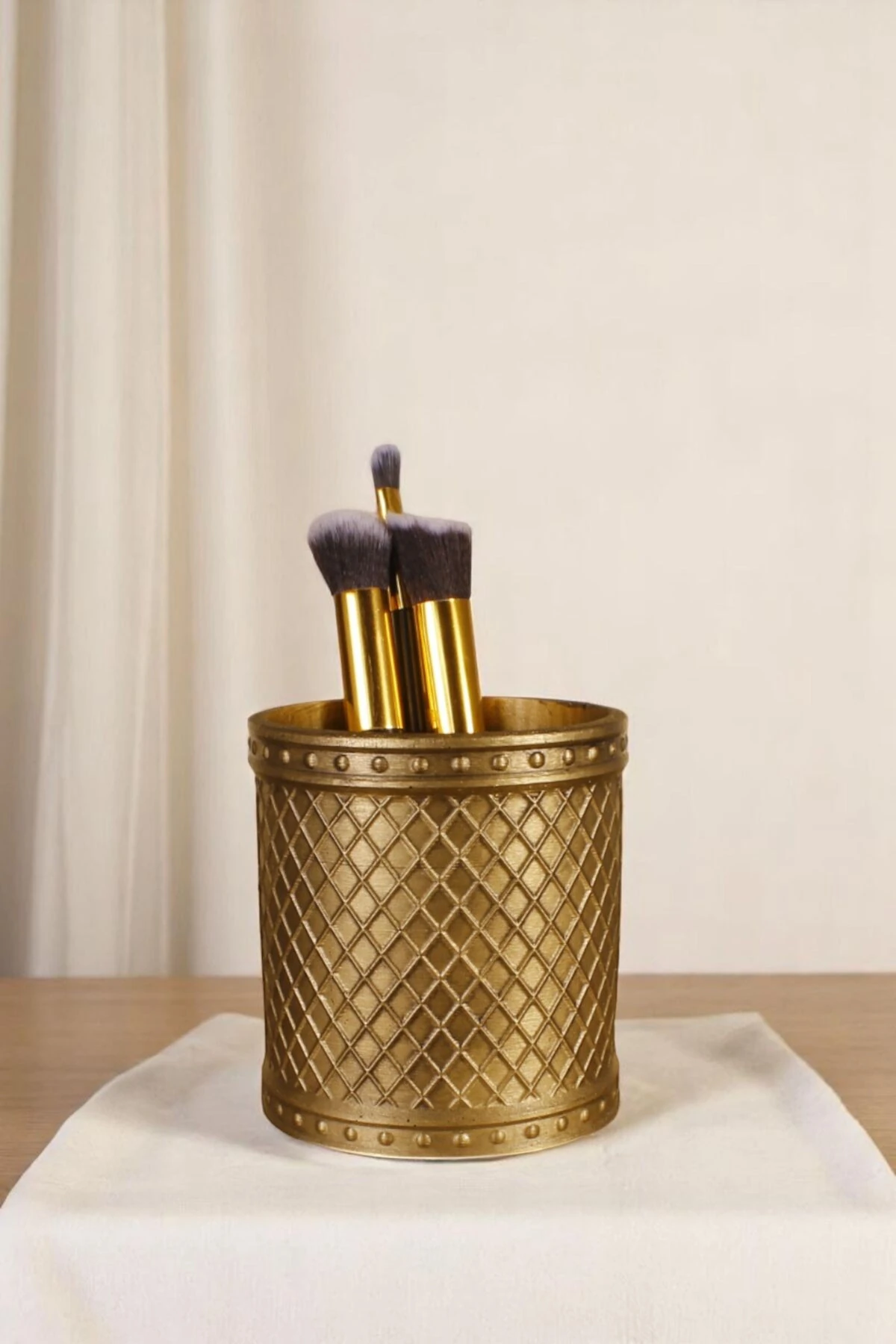 Makyaj Organizeri Makyaj Fırçalığı Makyaj Organizer Düzenleyici Altın Eskitme Renk Model 90 image