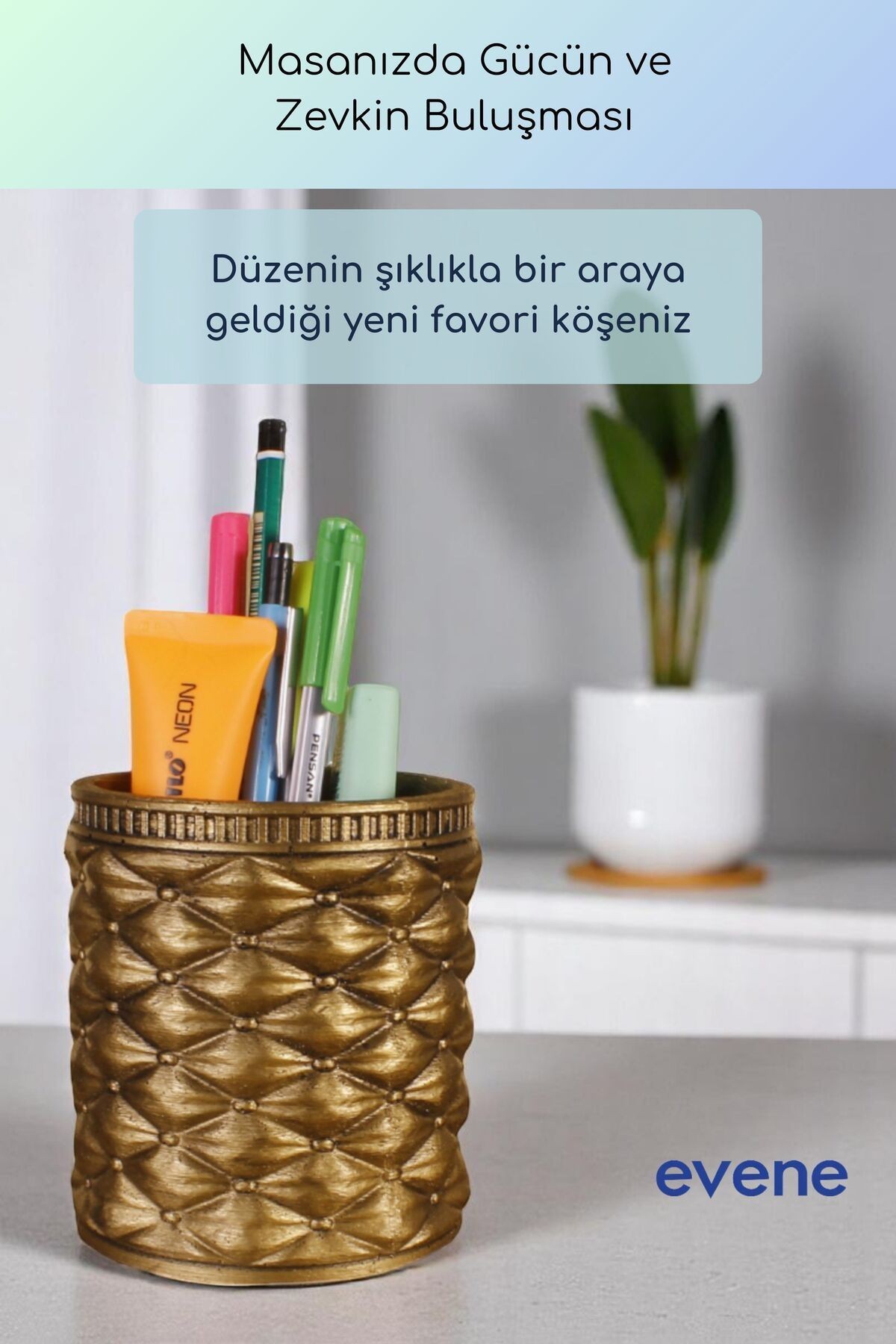 Kalemlik Masa Kalemliği Organizer Kalemlik Altın Eskitme Renk Model 85