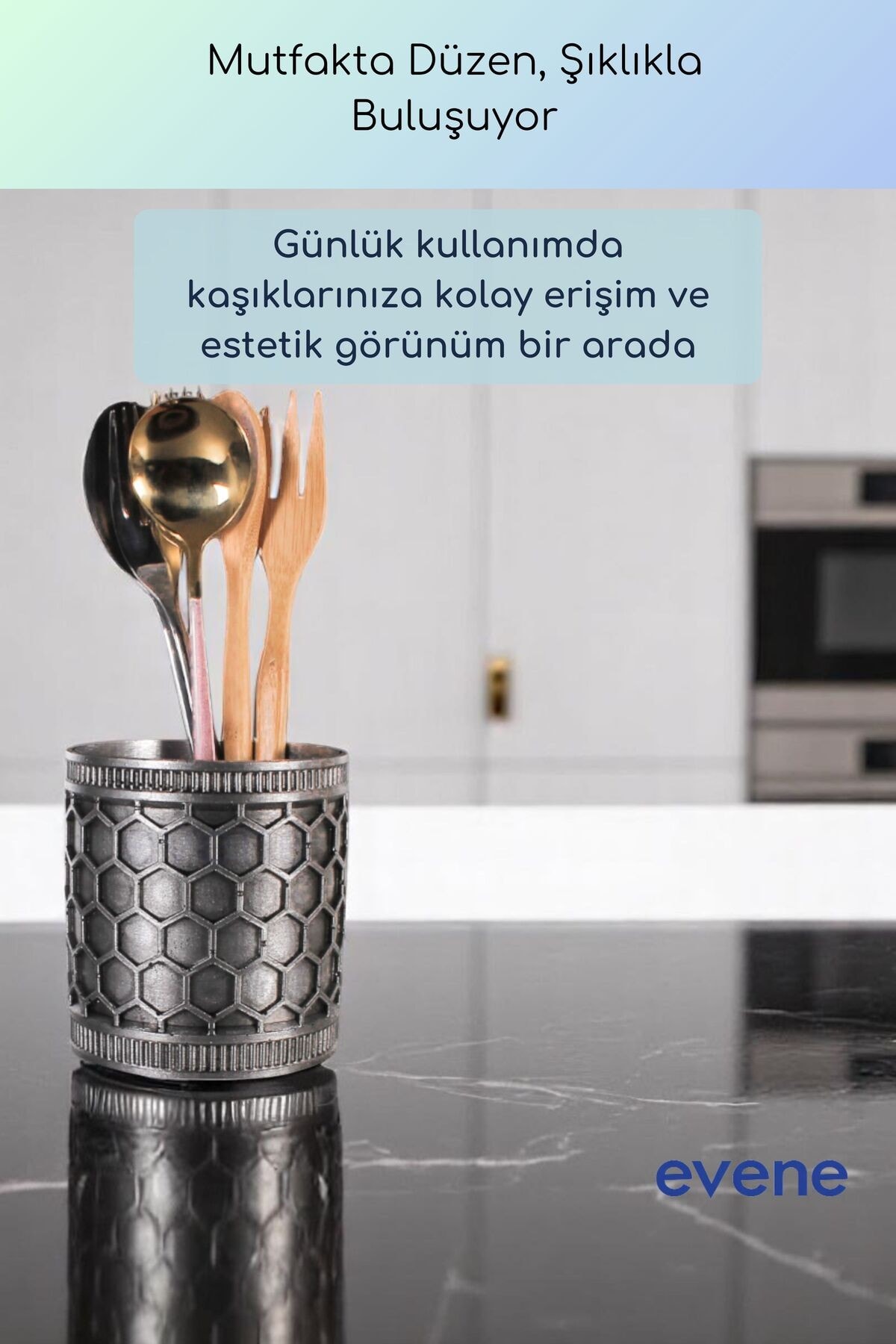 Tezgah Üstü Kaşıklık Dekoratif Dik Kaşıklık Silindir Kaşıklık Gümüş Eskitme Renk Model 81