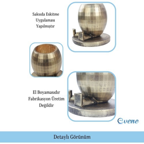 Evene Ahşap Ayaklı Beton Saksı Büyük Boy 1 Adet Ayaklı Yuvarlak Model