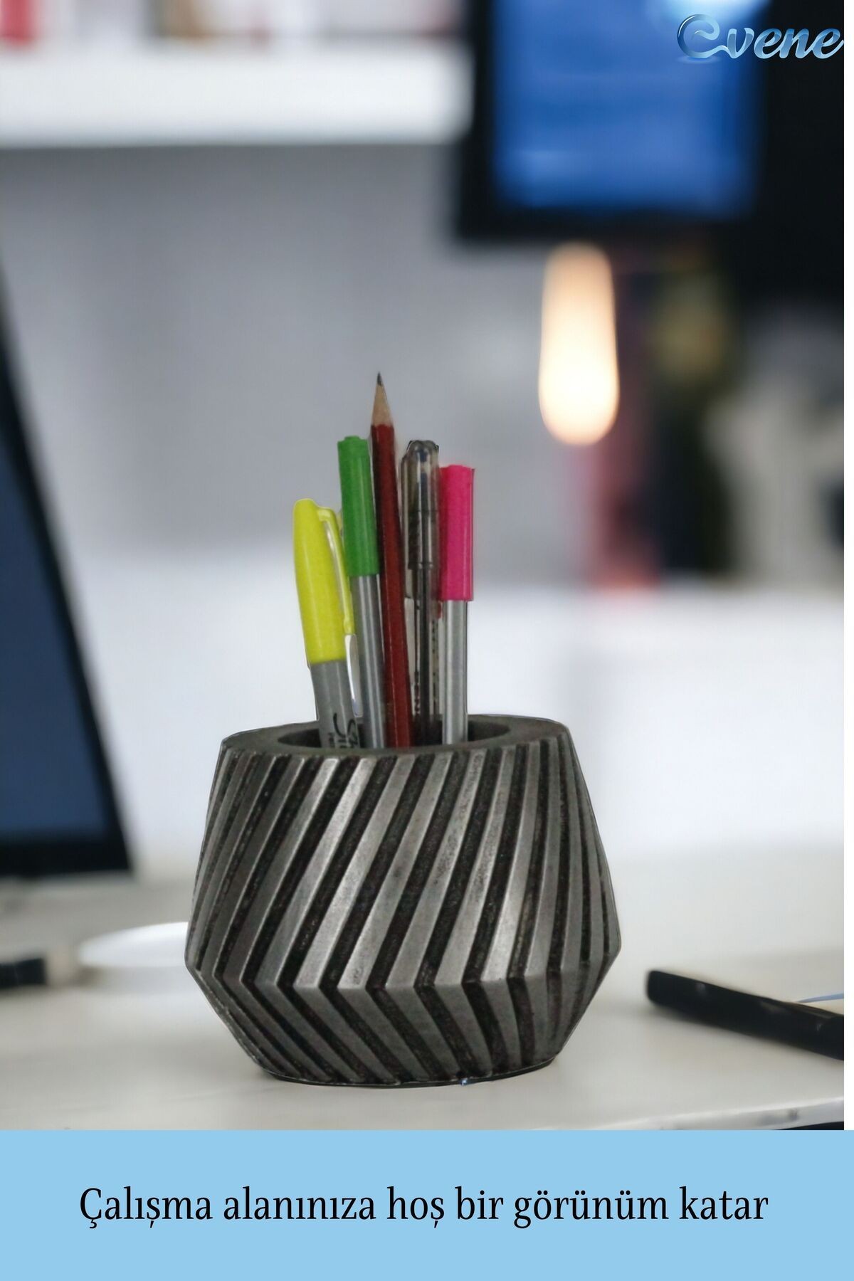 Kalemlik Gümüş Eskitme Renk Masa Kalemliği Organizer Kalemlik Model 21