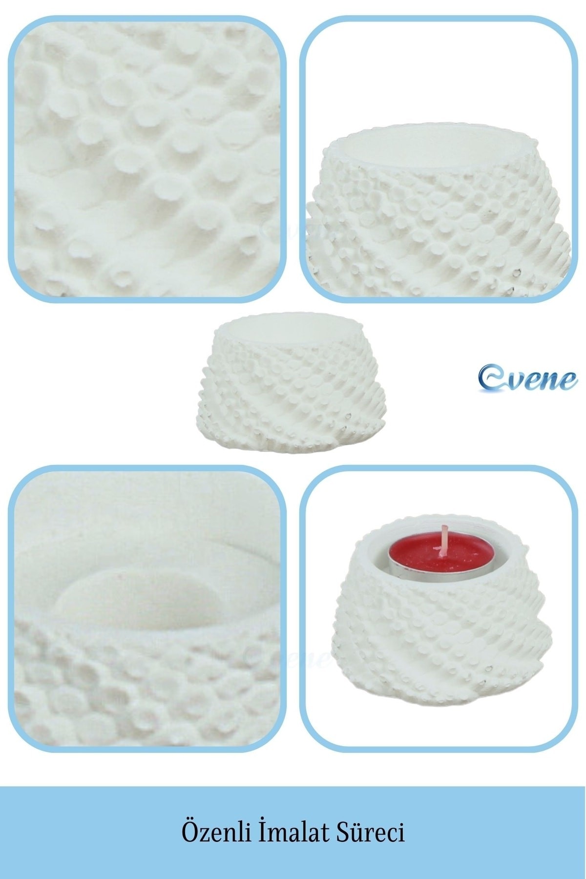 Beyaz Mumluk Şamdan 3 Adet Tealight ve İnce Mum Uyumlu Ejderha Yumurtası Model