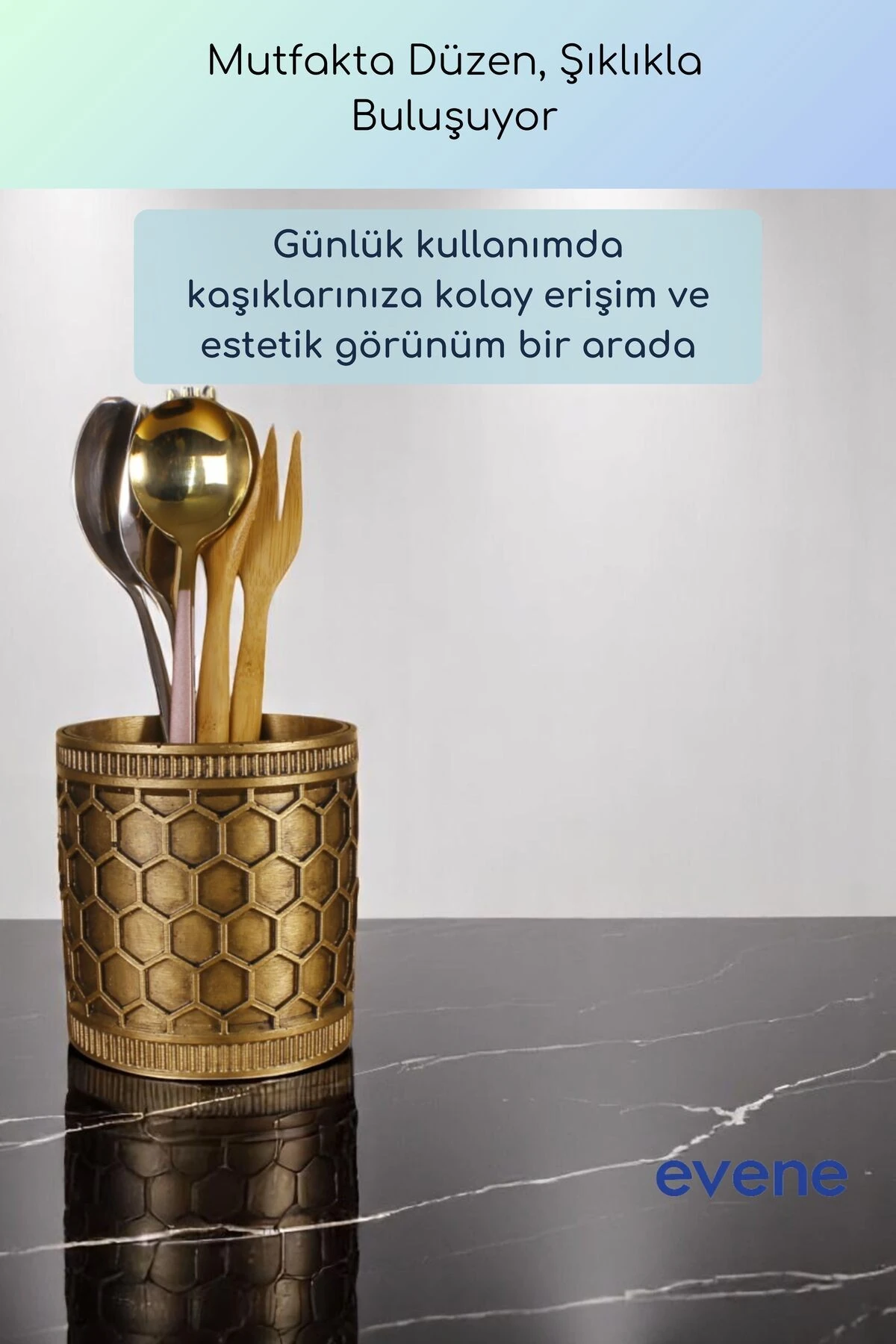 Tezgah Üstü Kaşıklık Dekoratif Dik Kaşıklık Silindir Kaşıklık Altın Eskitme Renk Model 81