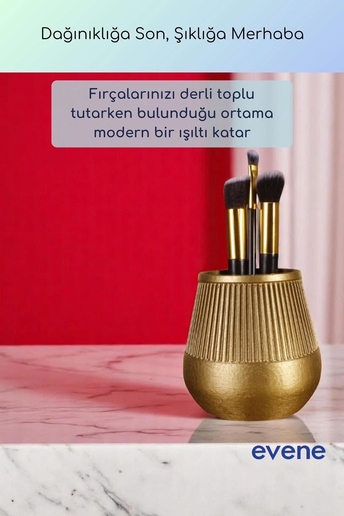 Makyaj Organizeri Makyaj Fırçalığı Makyaj Organizer Düzenleyici Altın Renk Model 88