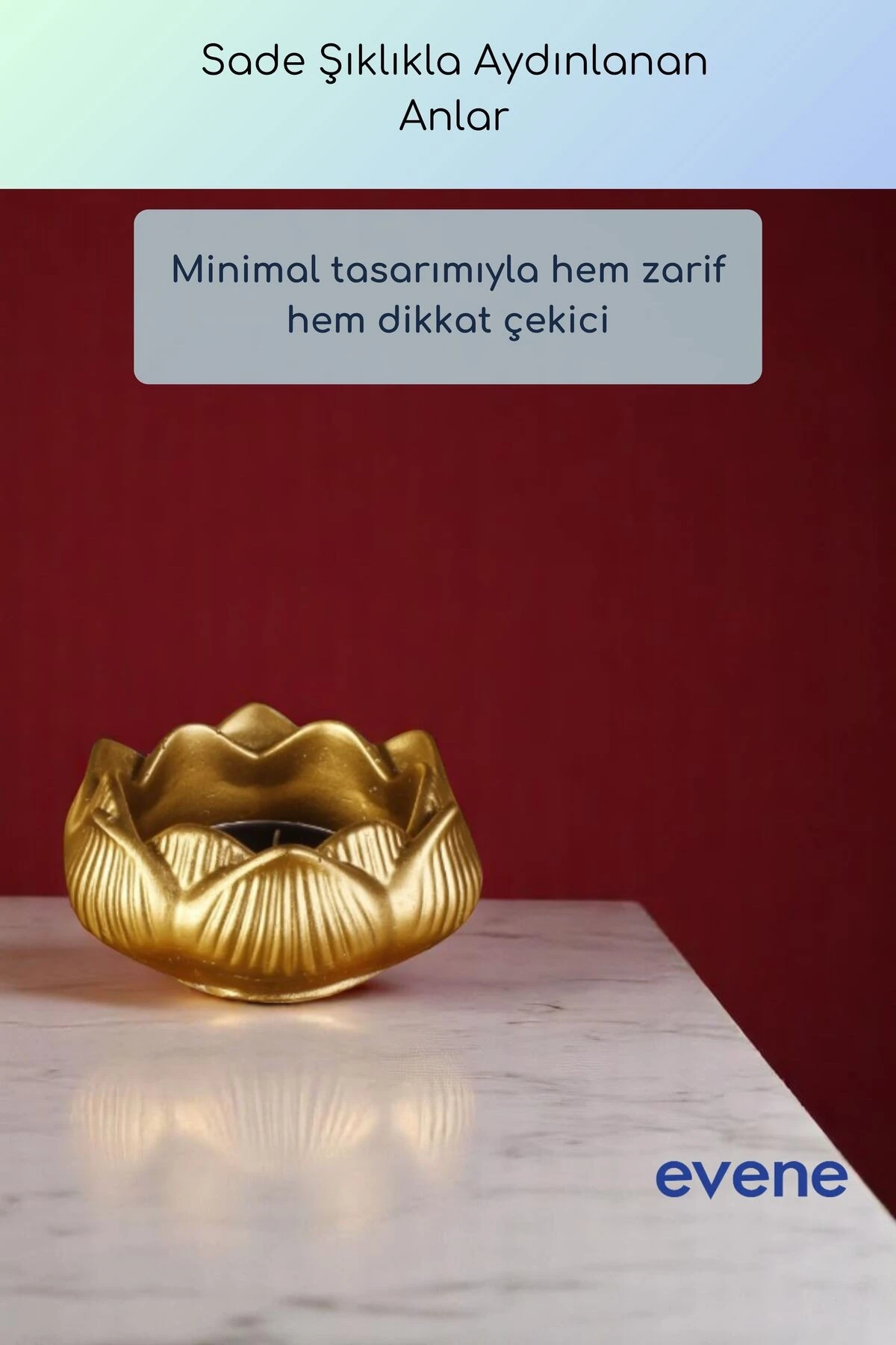 Mumluk Şamdan Ince Mum Uyumlu Altın Renk Model 53