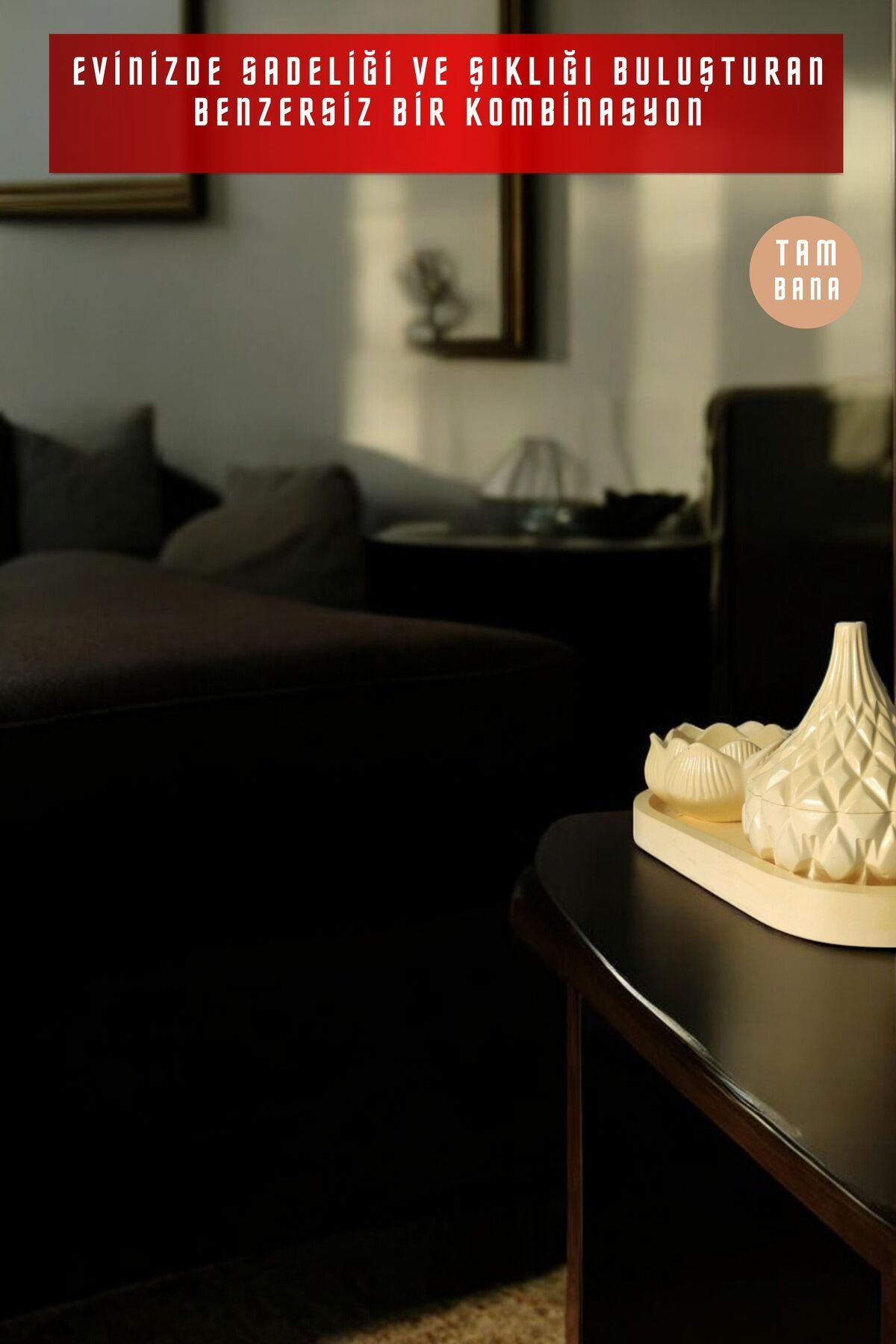 Bej Sunumluk Takı Tabağı Dekoratif Tepsi Obje Seti 3 Parça Model 1029