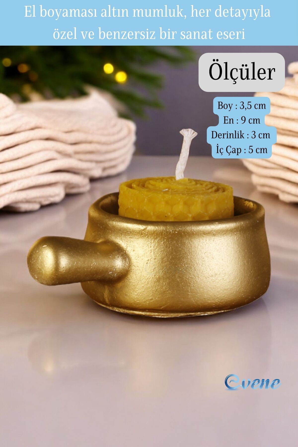 Mumluk Şamdan Ince Mum Uyumlu Altın Renk Model 24
