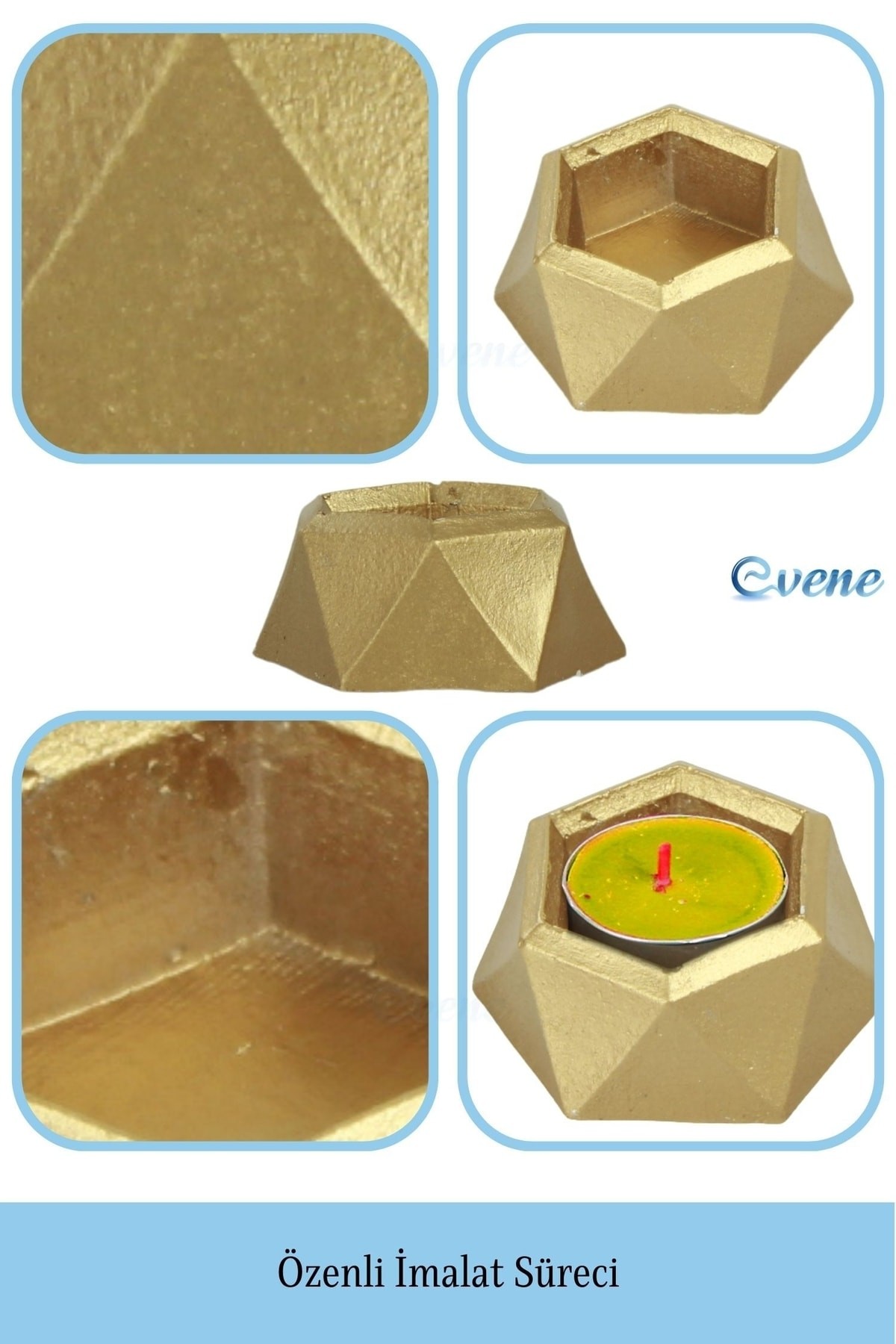 Altın Mumluk Şamdan Tealight Mum Uyumlu Poly Küçük 2 Model