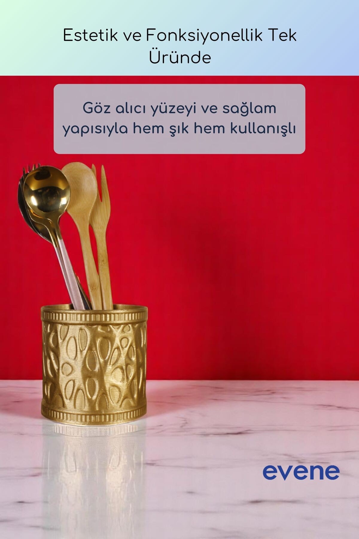 Tezgah Üstü Kaşıklık Dekoratif Dik Kaşıklık Silindir Kaşıklık Altın Renk Model 76