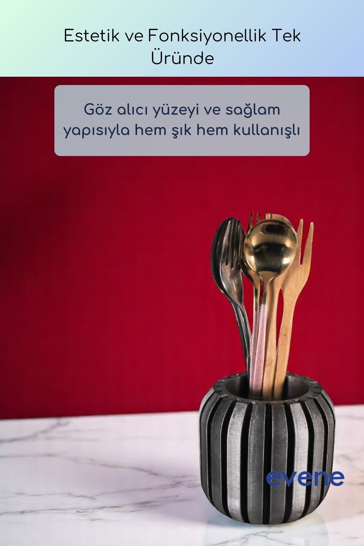 Tezgah Üstü Kaşıklık Dekoratif Dik Kaşıklık Silindir Kaşıklık Gümüş Eskitme Renk Model 79
