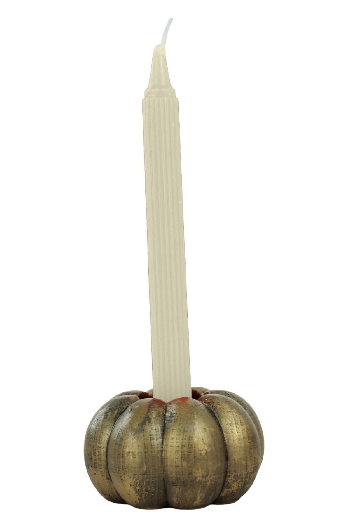 Altın Eskitme Mumluk Şamdan Tealight ve İnce Mum Uyumlu Kabak Model