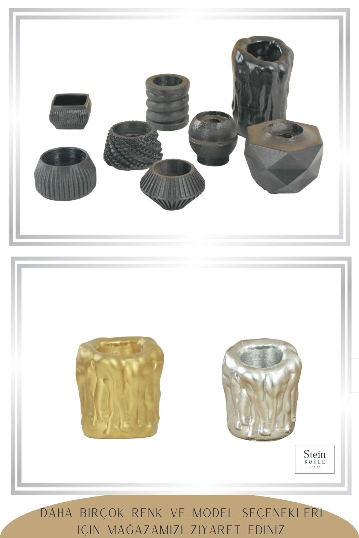 Şamdan Dekoratif Mumluk Siyah Şamdan Tealight Mum Uyumlu Erimiş Mum Orta Model