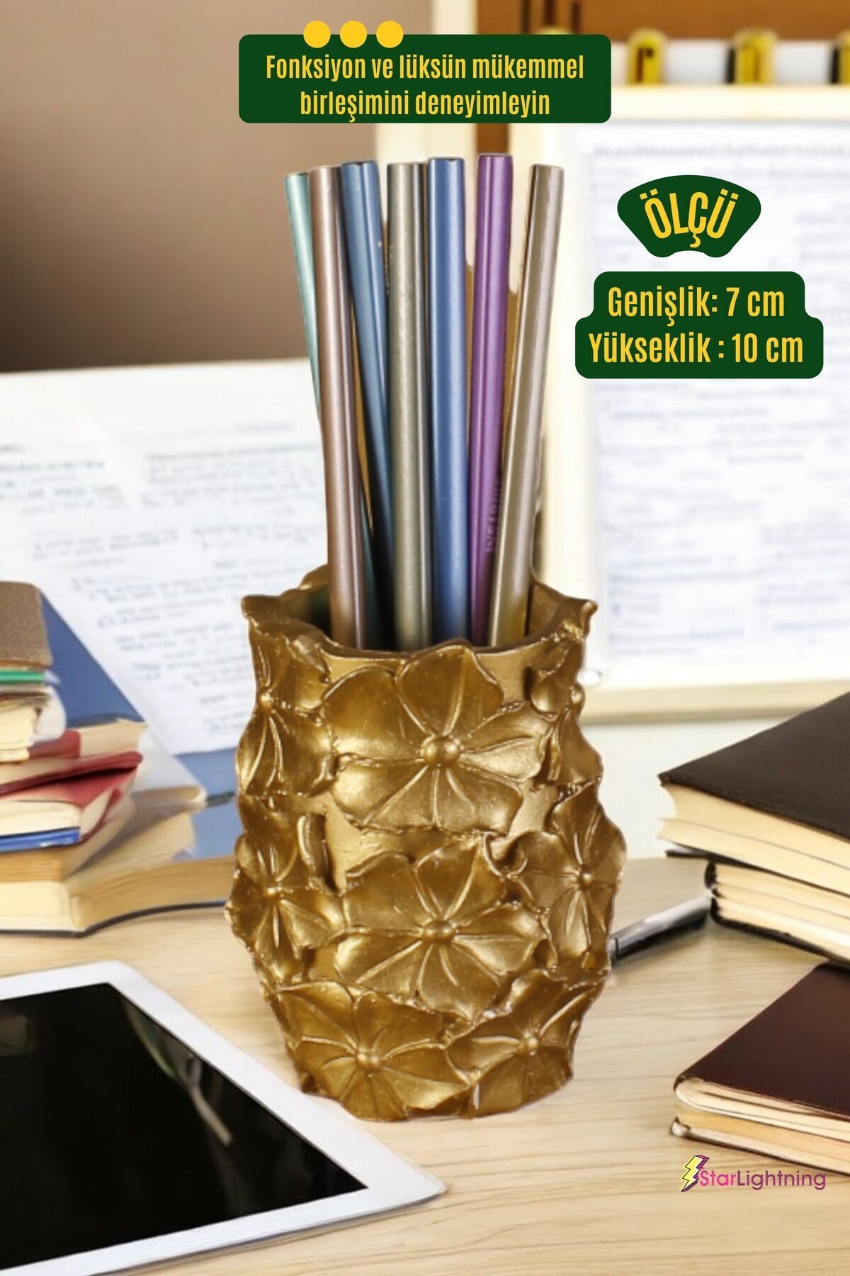 Kalemlik Masa Kalemliği Organizer Kalemlik Altın Renk Model 16