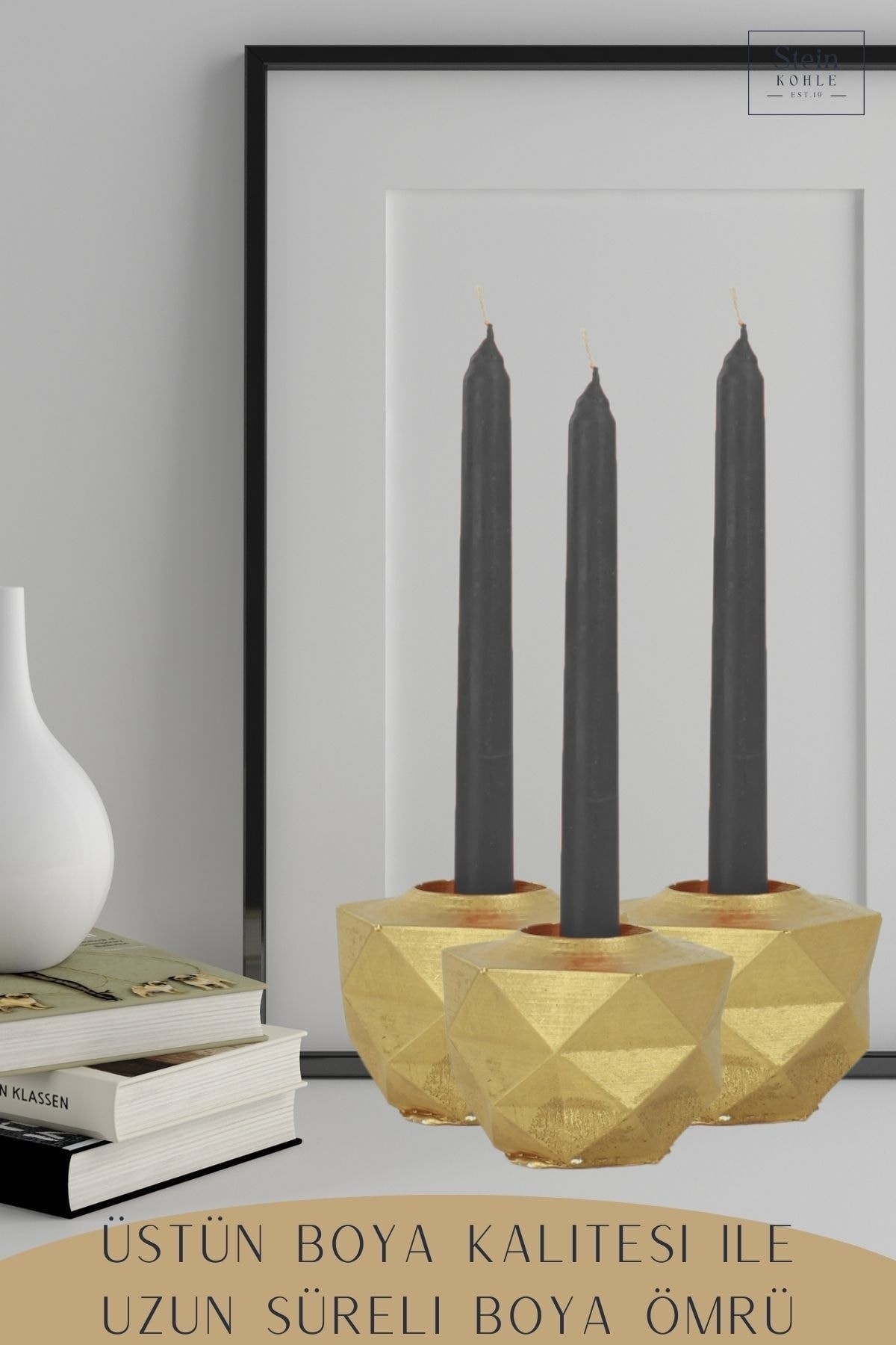 Şamdan Dekoratif Mumluk Altın Şamdan Tealight ve Uzun Mum Uyumlu Prizma Model