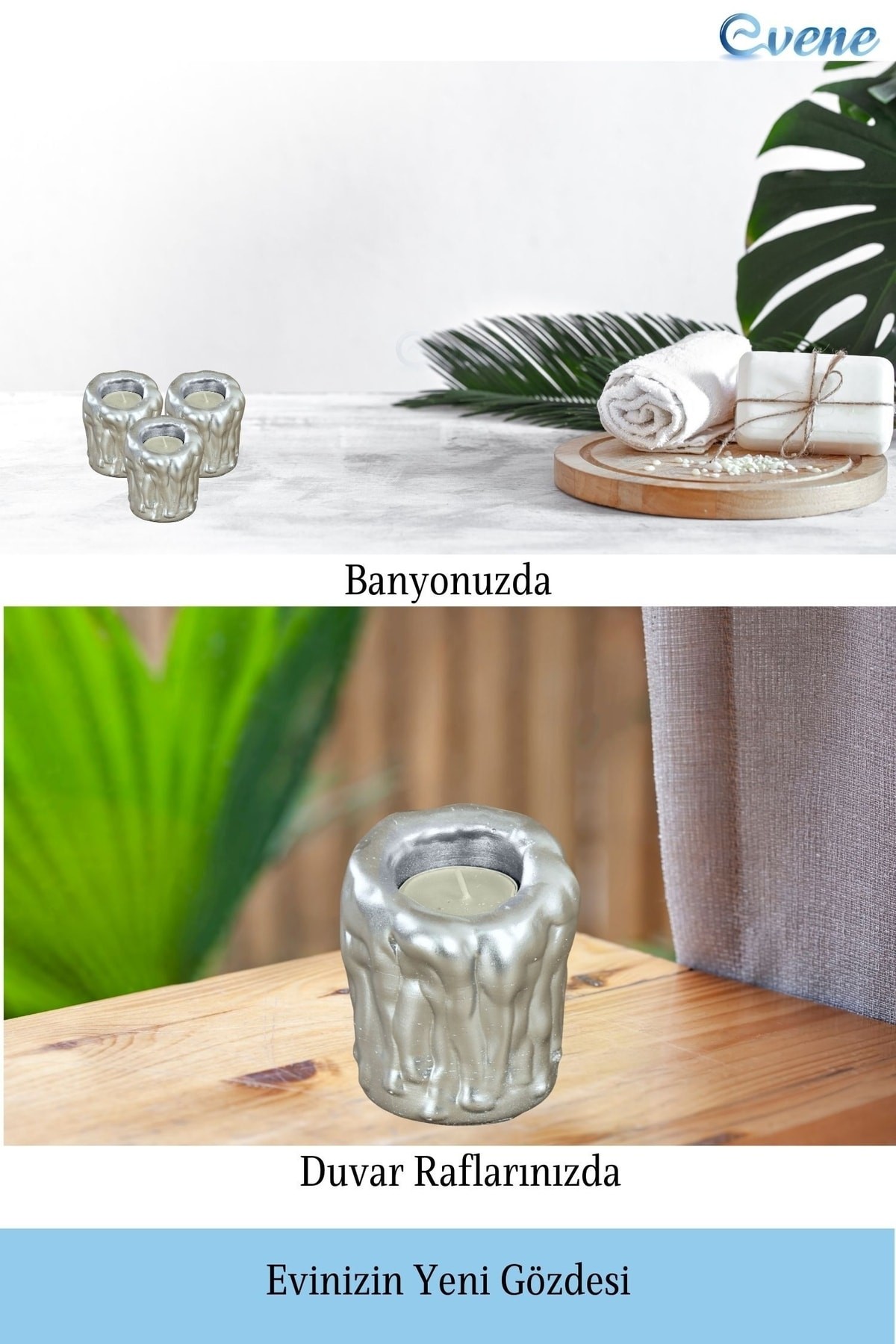 Gümüş Mumluk Şamdan Tealight Mum Uyumlu Orta Erimiş Mum Model