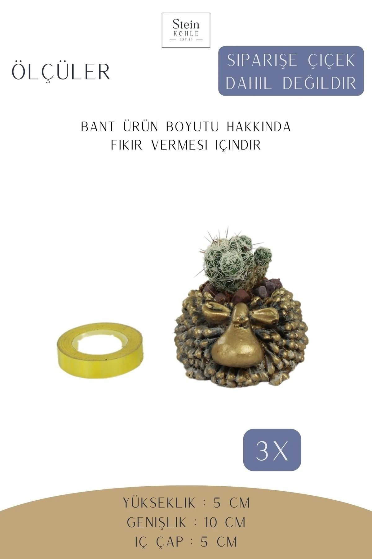 Dekoratif Saksı Minik Kaktüs Saksısı Altın Eskitme Renk 3 Adet Saksı Seti Koyun Model