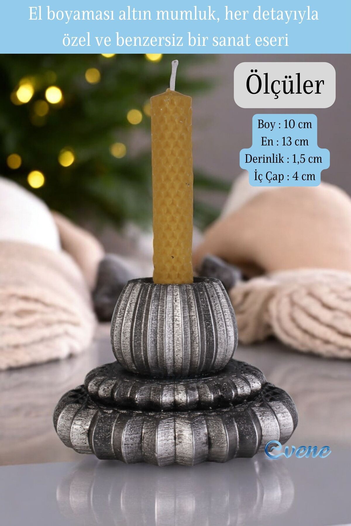 Gümüş Eskitme Mumluk Şamdan Ince Mum Uyumlu Model 1