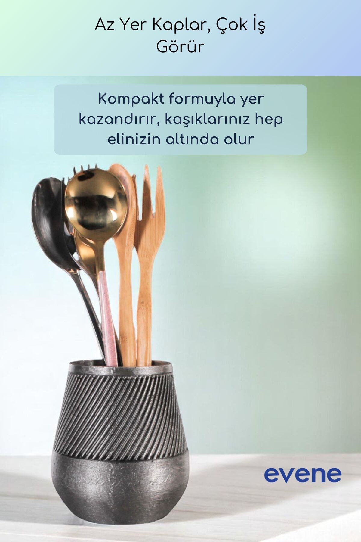 Tezgah Üstü Kaşıklık Dekoratif Dik Kaşıklık Silindir Kaşıklık Gümüş Eskitme Renk Model 89
