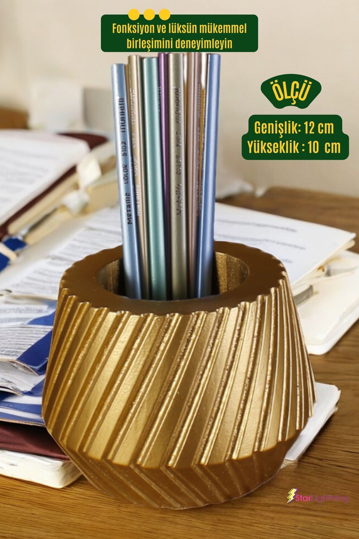 Kalemlik Masa Kalemliği Organizer Kalemlik Altın Renk Model 21