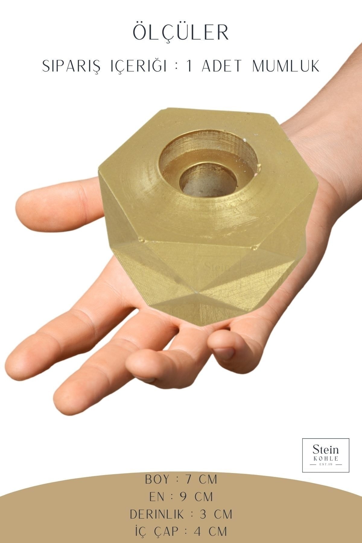 Şamdan Dekoratif Mumluk Altın Şamdan Tealight ve Uzun Mum Uyumlu Prizma Model