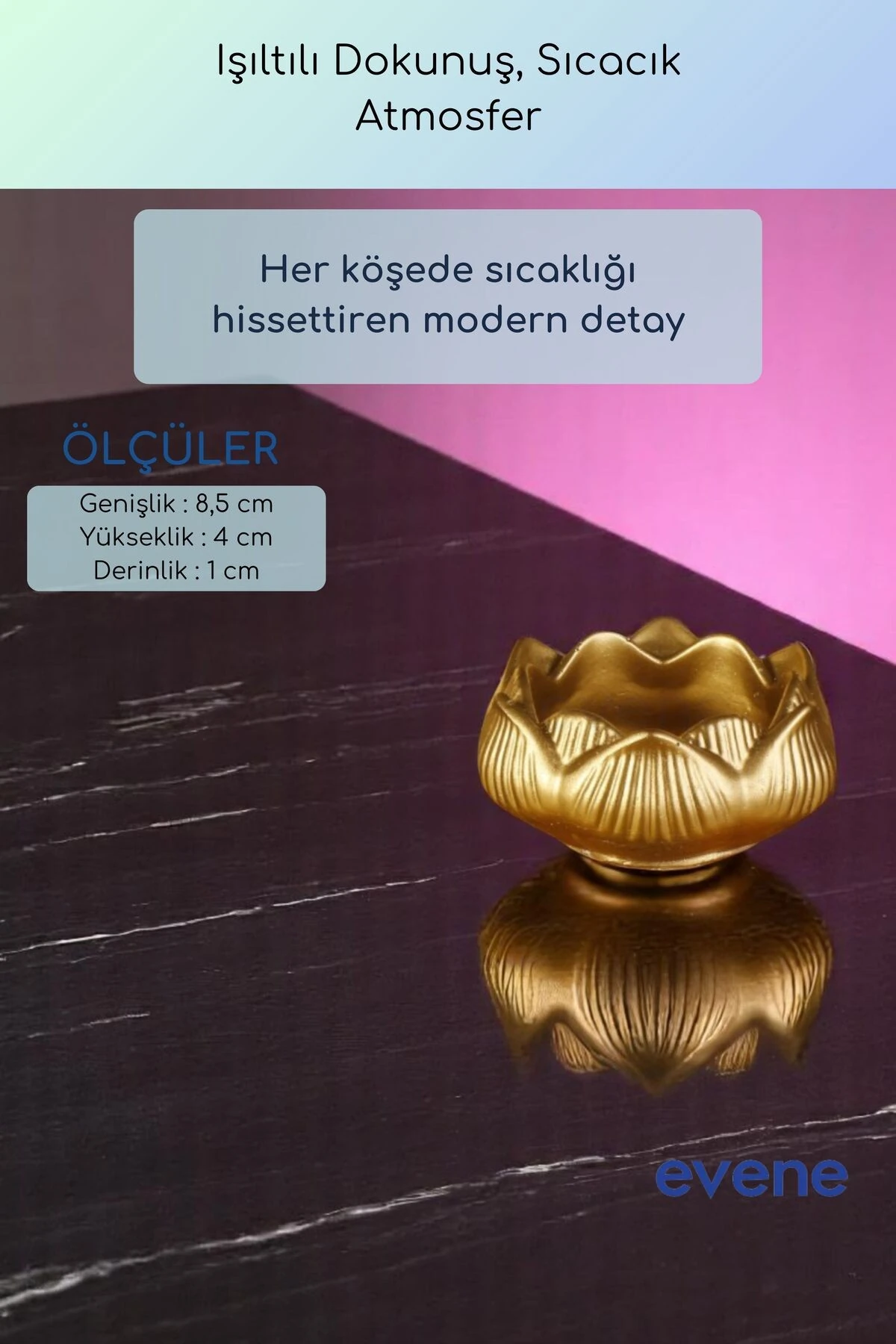 Mumluk Şamdan Ince Mum Uyumlu Altın Renk Model 53