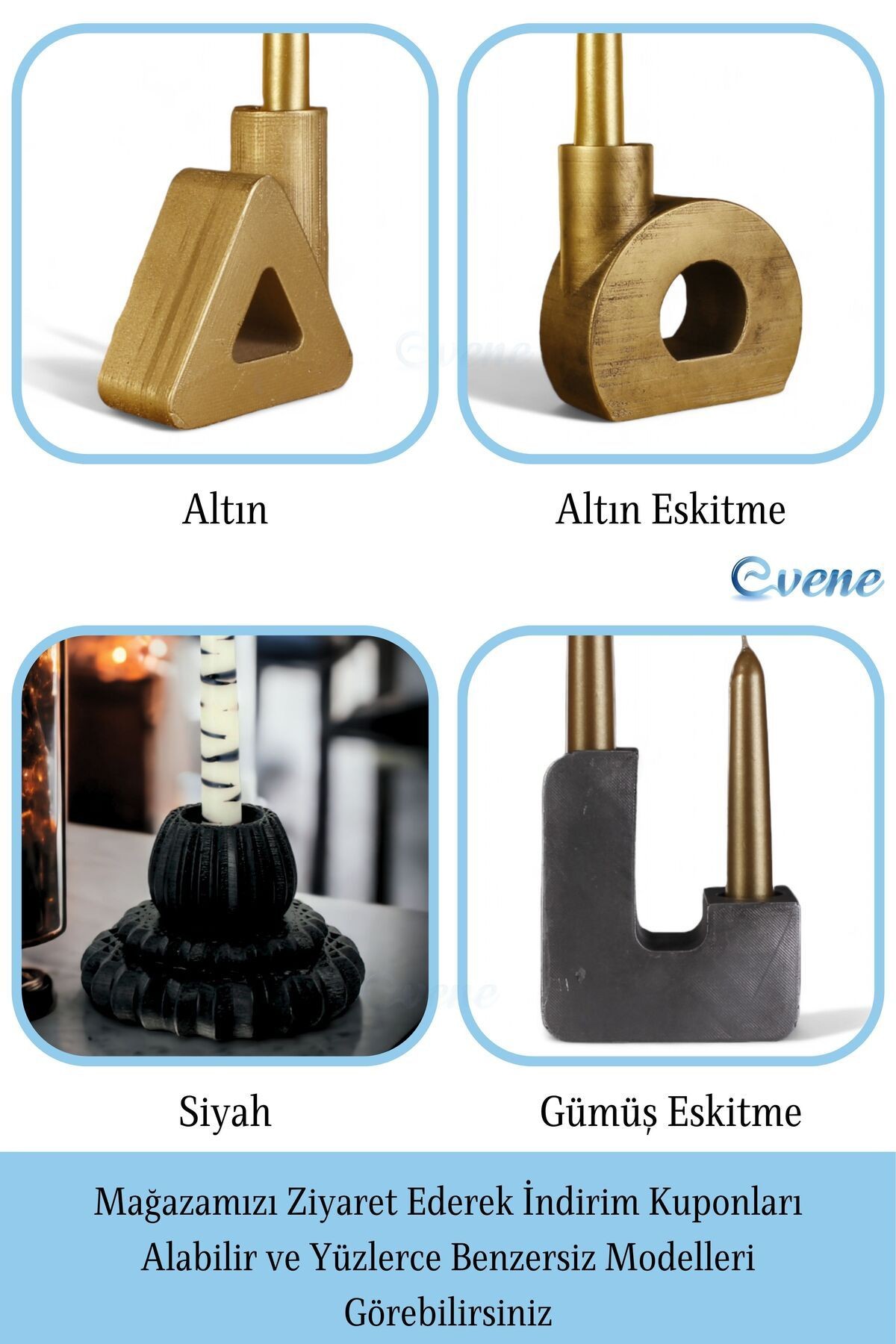 Gümüş Eskitme Mumluk Şamdan Ince Mum Uyumlu Model 3