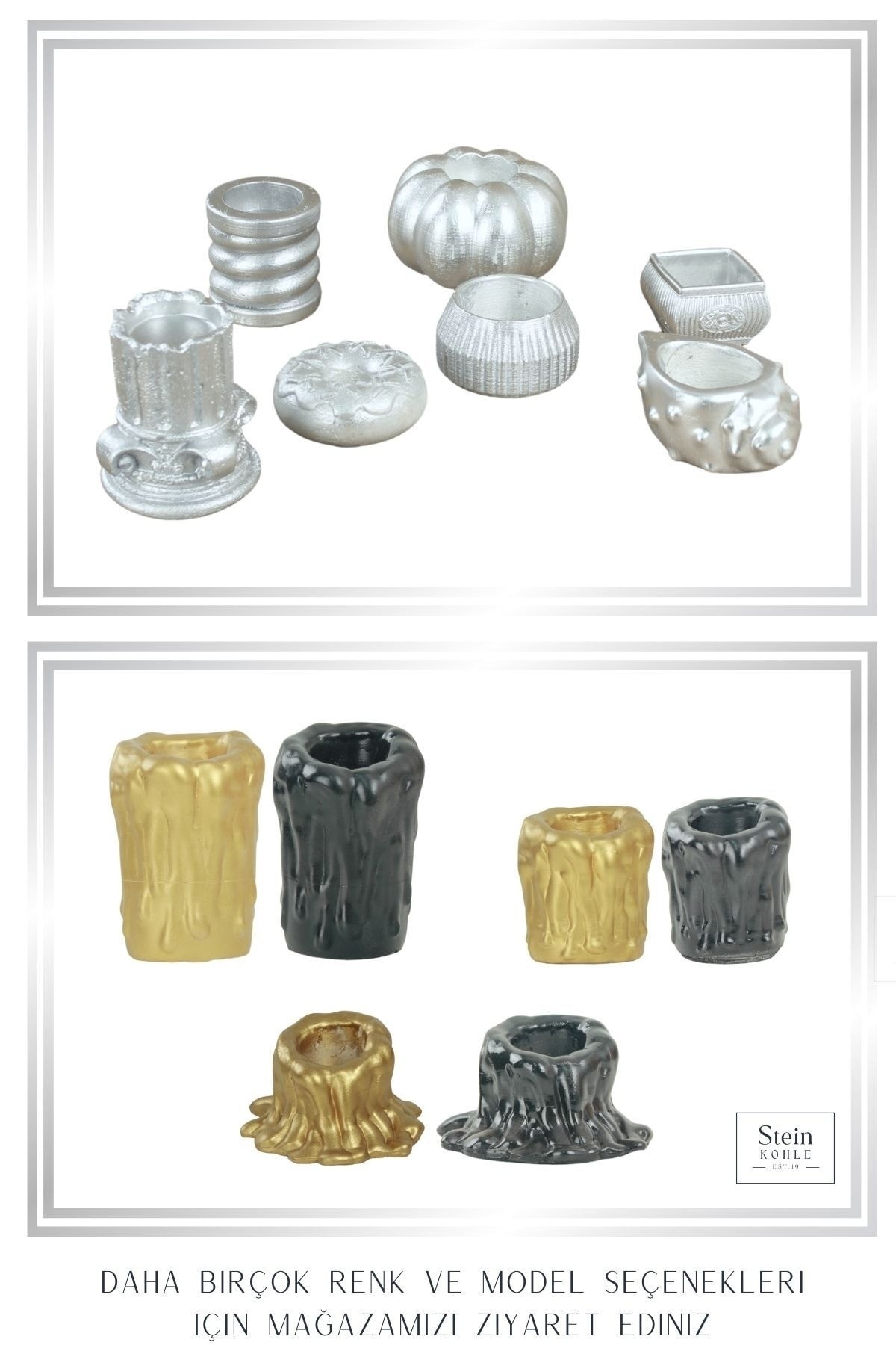 Şamdan Dekoratif Mumluk Gümüş Şamdan Set 3 lü (Üçlü) Tealight Uyumlu Erimiş Mum 3 Boy Model