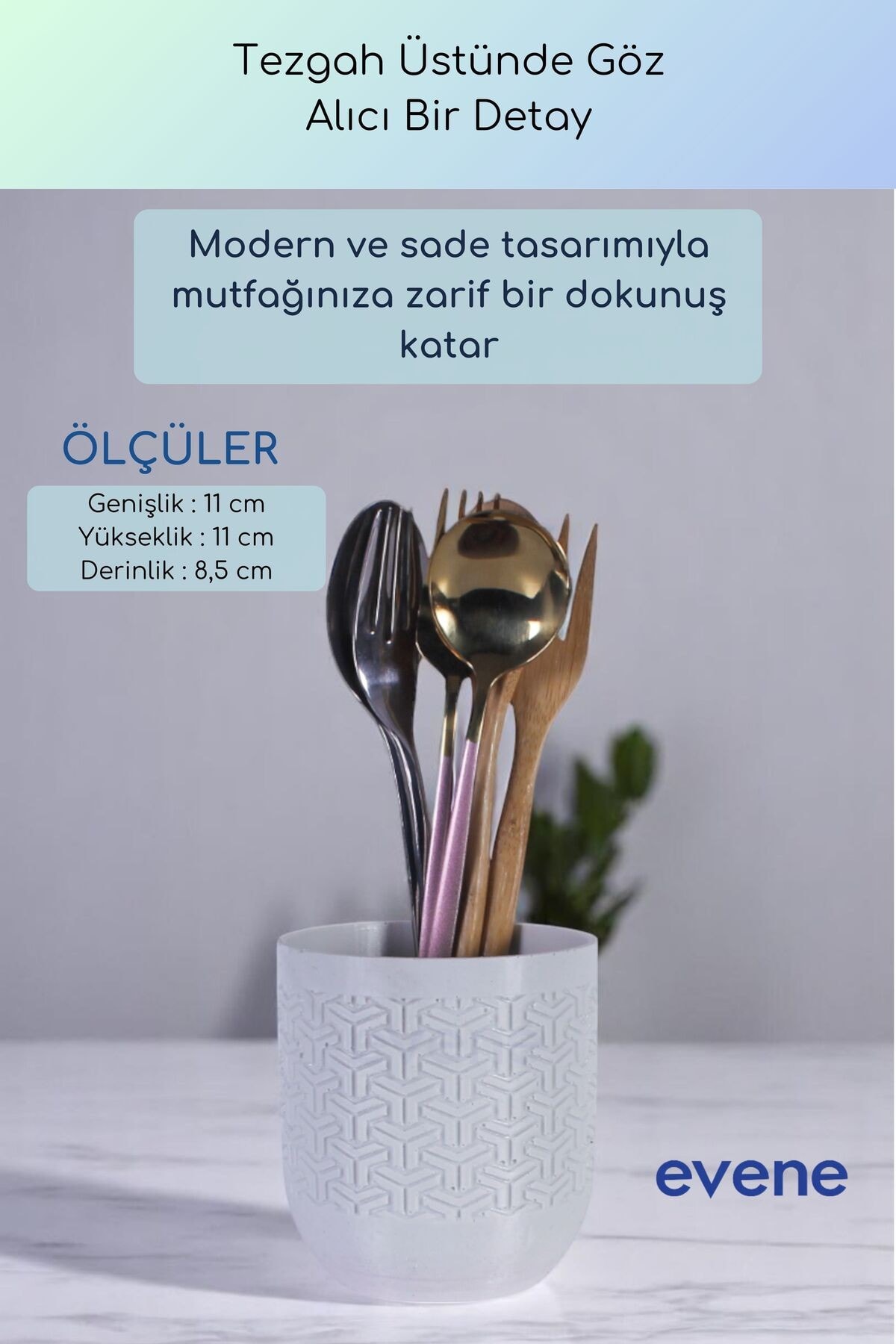 Tezgah Üstü Kaşıklık Dekoratif Dik Kaşıklık Silindir Kaşıklık Beyaz Renk Model 77