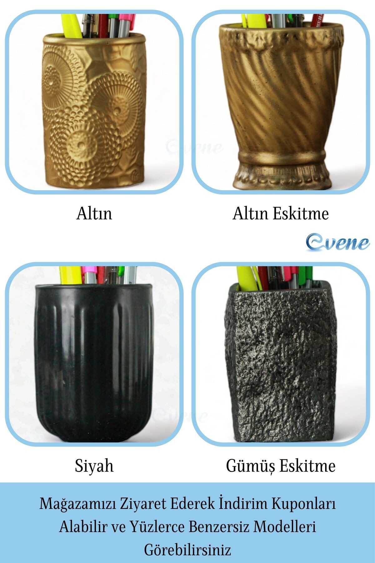 Kalemlik Altın Renk Masa Kalemliği Organizer Kalemlik Model 7