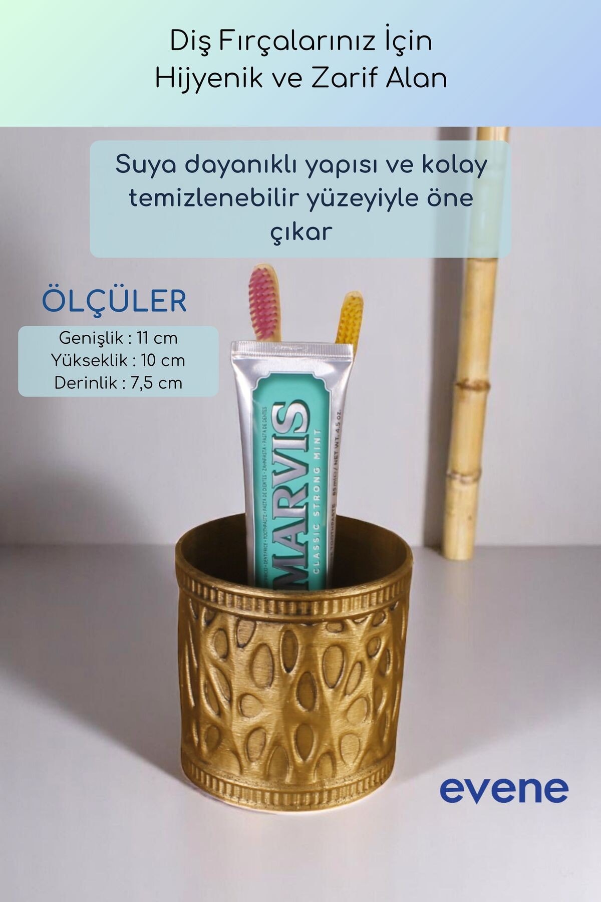 Diş Fırçalığı Diş Fırçalık Diş Fırçası Standı Diş Fırçası Tutucu Altın Eskitme Model 76