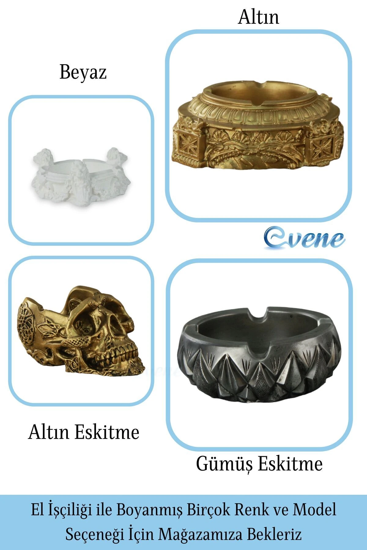 Küllük Beyaz Kül Tablası Dekoratif Küllük 2 Adet Model 6