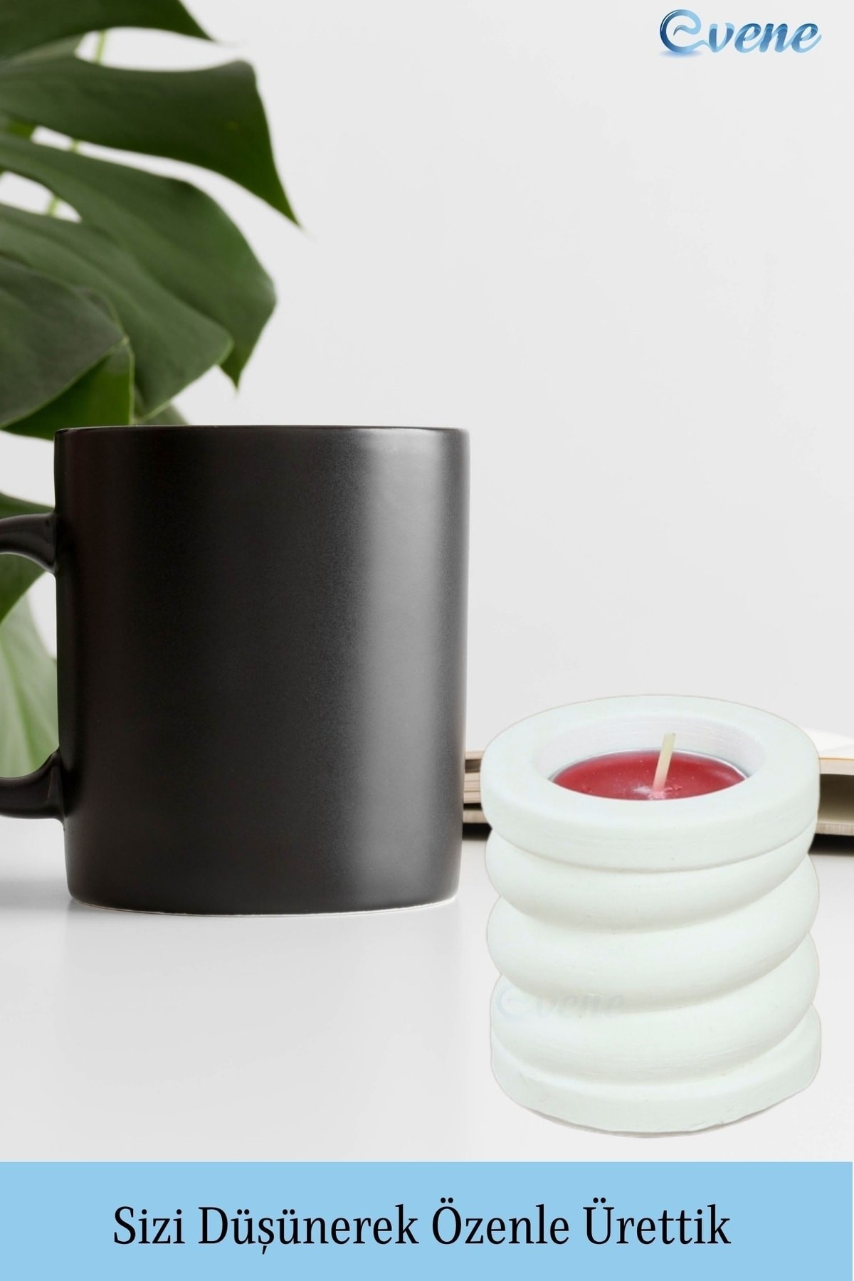 Beyaz Mumluk Şamdan Tealight ve İnce Mum Uyumlu Spiral Model
