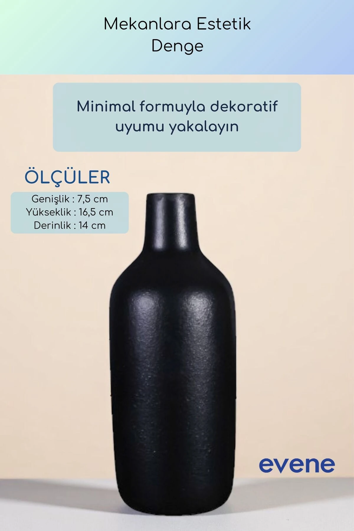 Vazo Küçük Vazo Masa Üstü Vazo Ev Dekorasyon Vazo Siyah Renk Model 71