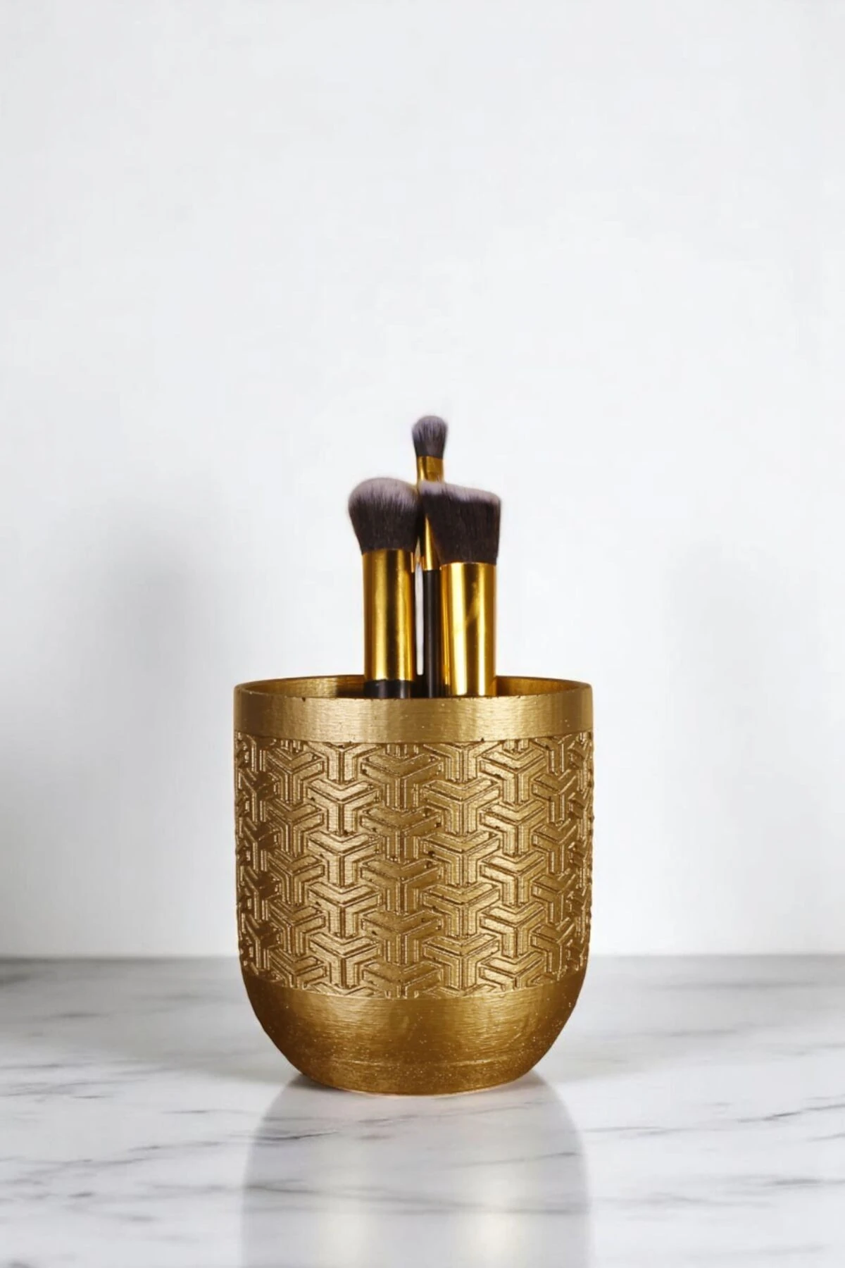 Makyaj Organizeri Makyaj Fırçalığı Makyaj Organizer Düzenleyici Altın Renk Model 77 image