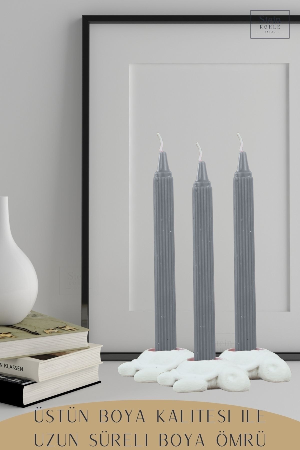 Şamdan Dekoratif Mumluk Beyaz Şamdan Set 3 lü (Üçlü) Tealight ve Uzun Mum Uyumlu Kaplumbağa Model